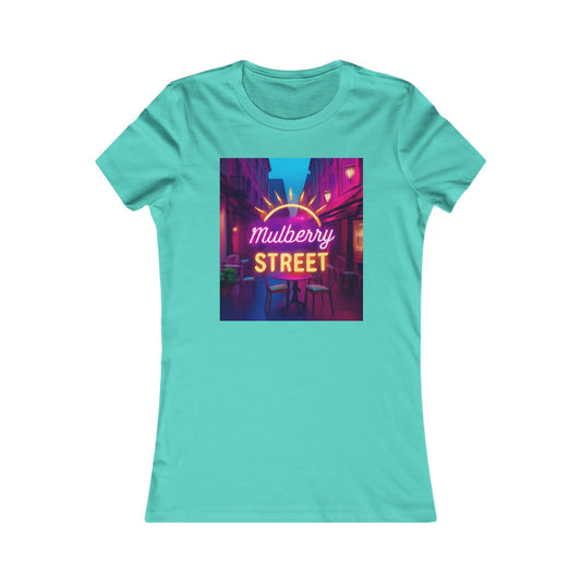 Mulberry Street Women's Tee — Retro Neon Café Graphic Shirt