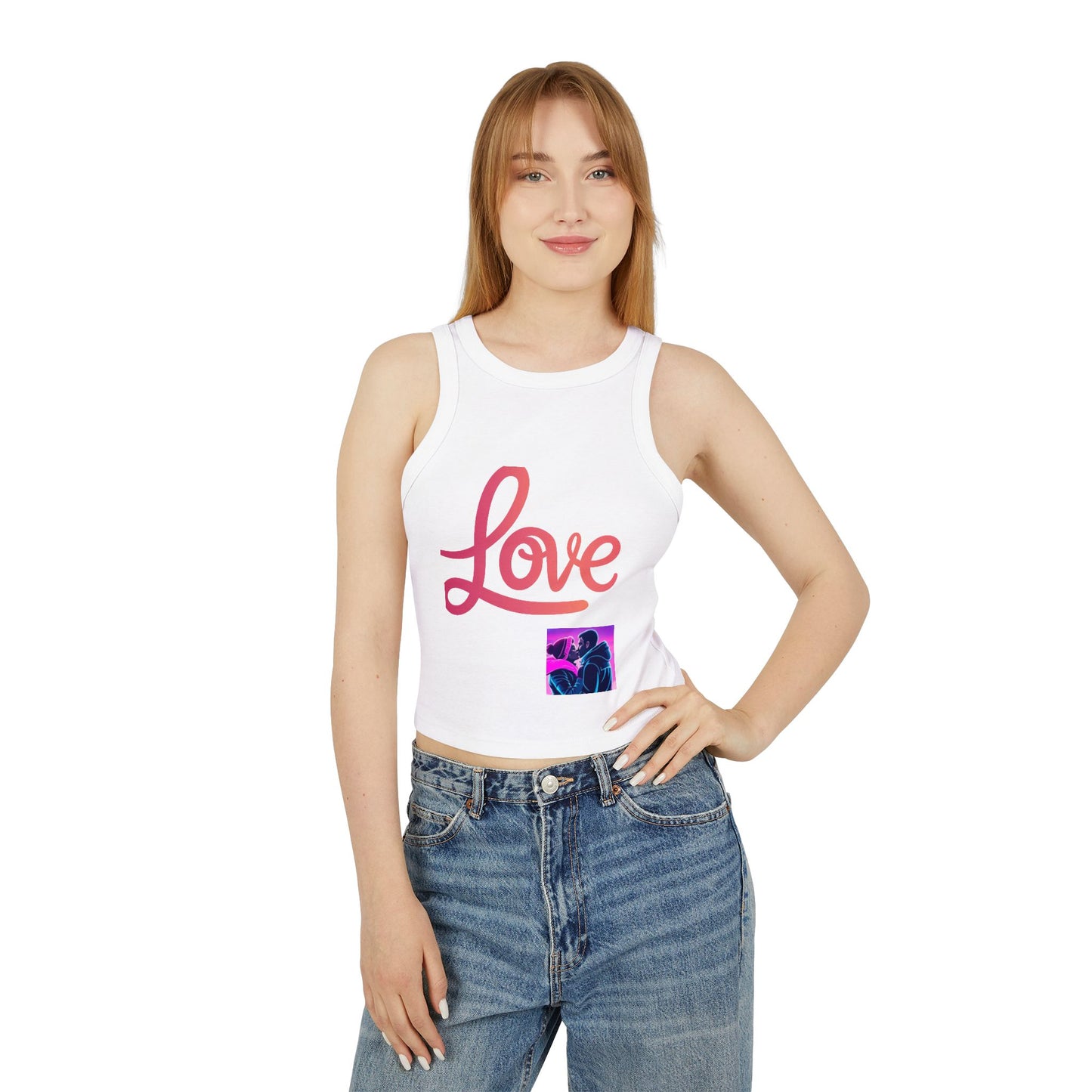 Love Neon Couple Racer Tank Top — Retro Vaporwave Valentine Crop