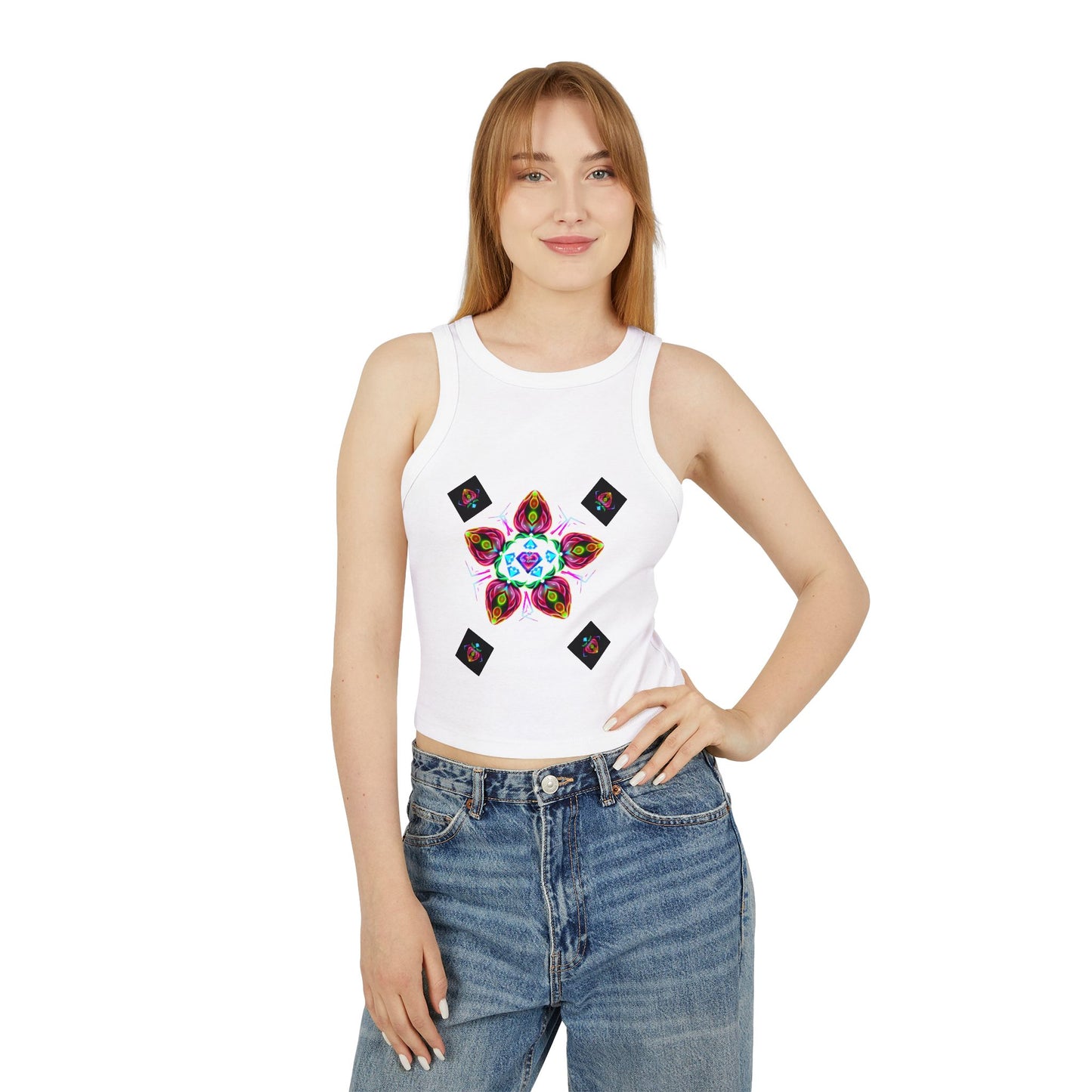 Colorful Graphic Racer Tank Top, Vibrant Summer Top, Festival Apparel, Boho Chic, Casual Wear, Perfect for Concerts, Gift Idea
