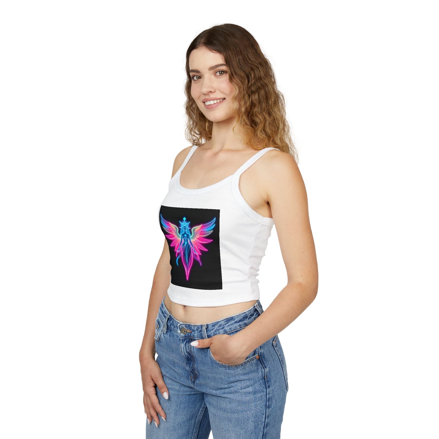 Neon Angel Graphic Spaghetti Strap Tank Top, Summer Shirt, Festival Wear, Bohemian Top, Trendy Casual Wear, Gift for Her