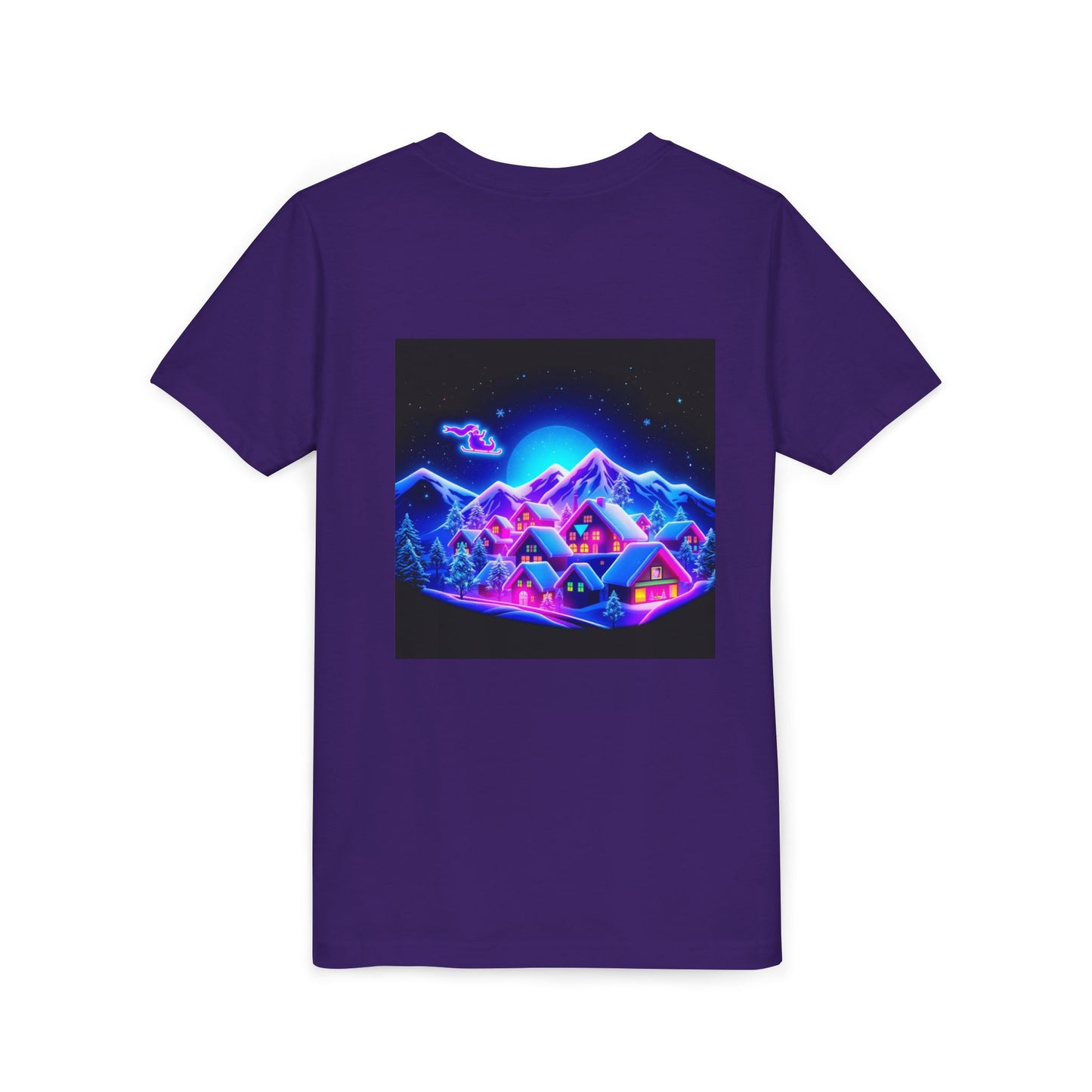 Neon Winter Village Youth Tee — Magical Snowy Night Kids T-Shirt