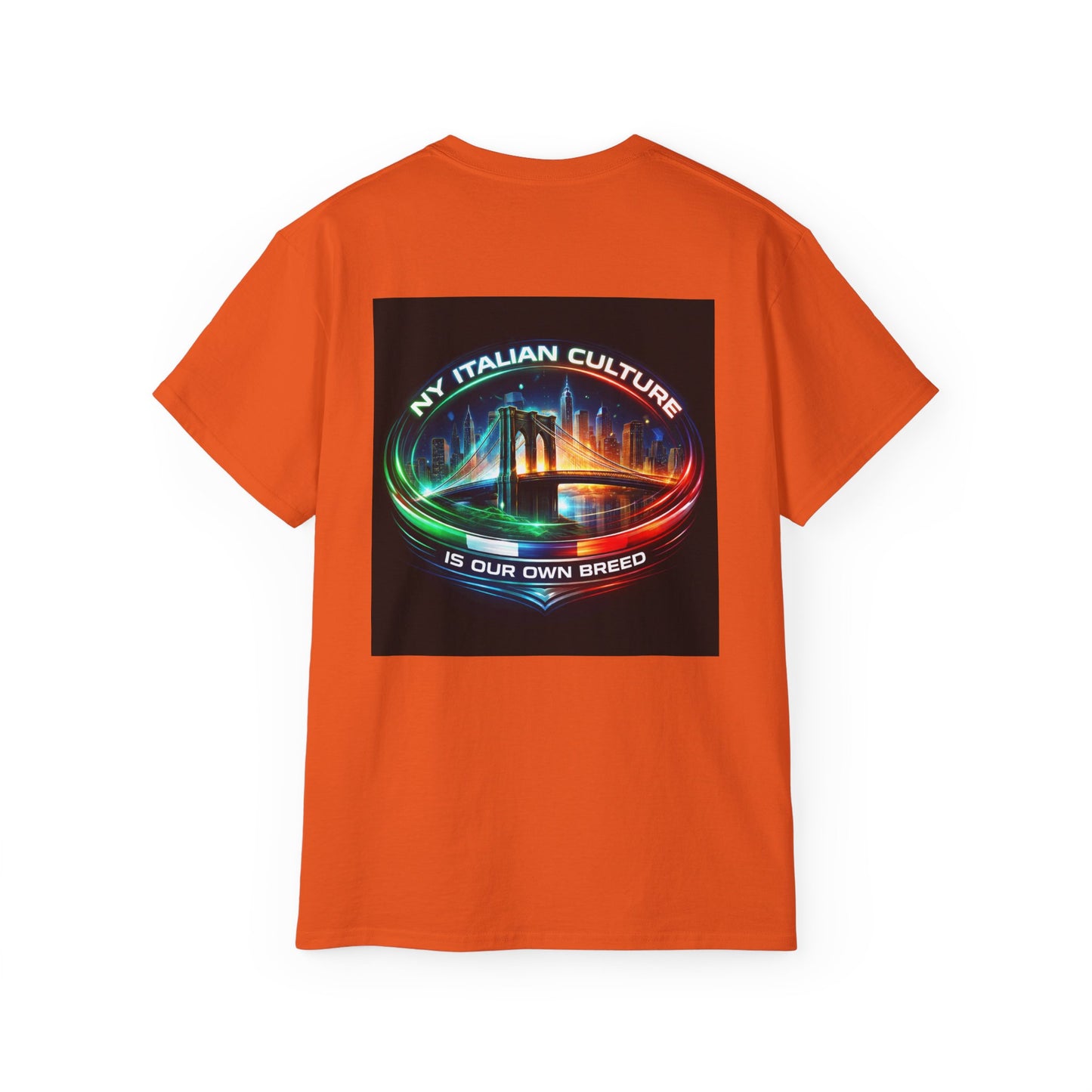 NY Italian Culture T‑Shirt — Retro Neon Brooklyn Bridge Graphic