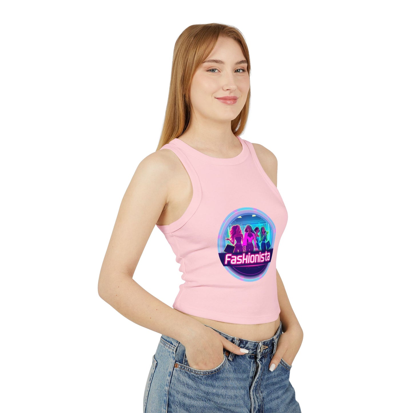 Trendy Women’s Racer Tank Top - Fashionista & Future Design, Stylish Summer Wear, Casual Fit, Festival Outfit, Gift for Her