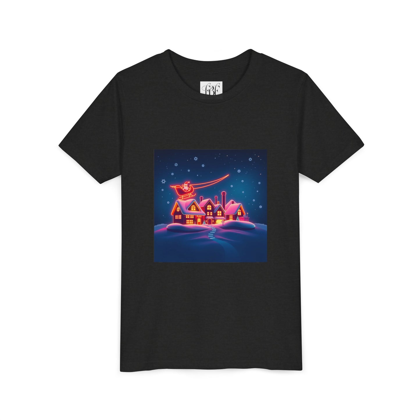 Neon Winter Village Youth Tee — Magical Snowy Night Kids T-Shirt