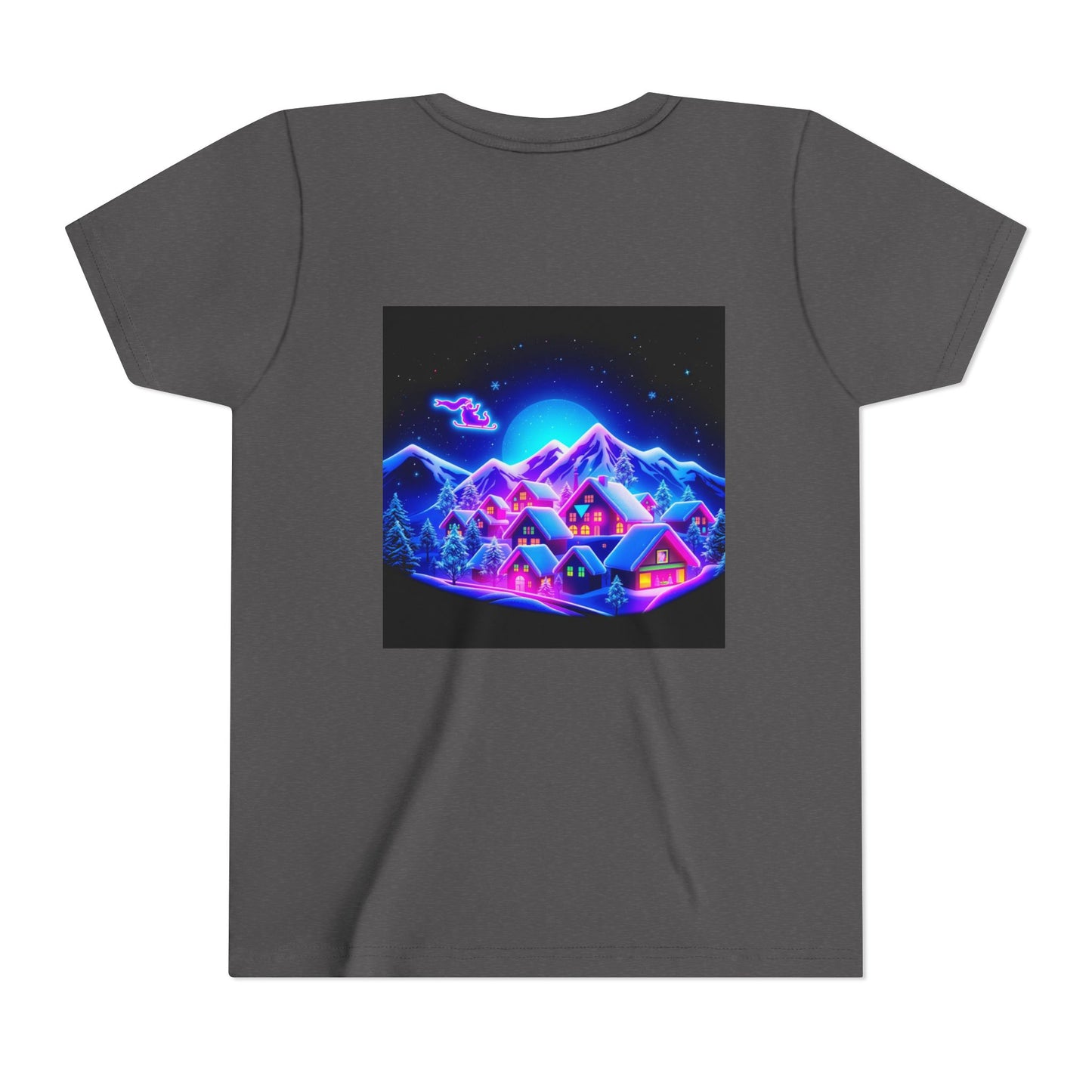Neon Winter Village Youth Tee — Magical Snowy Night Kids T-Shirt
