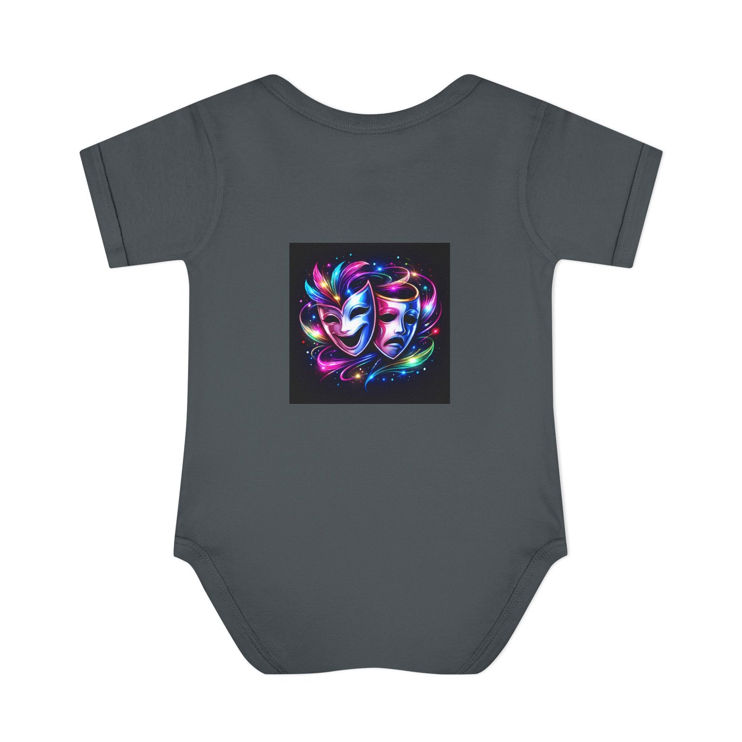 Neon Theatre Masks Infant Bodysuit — Colorful Drama Baby Onesie