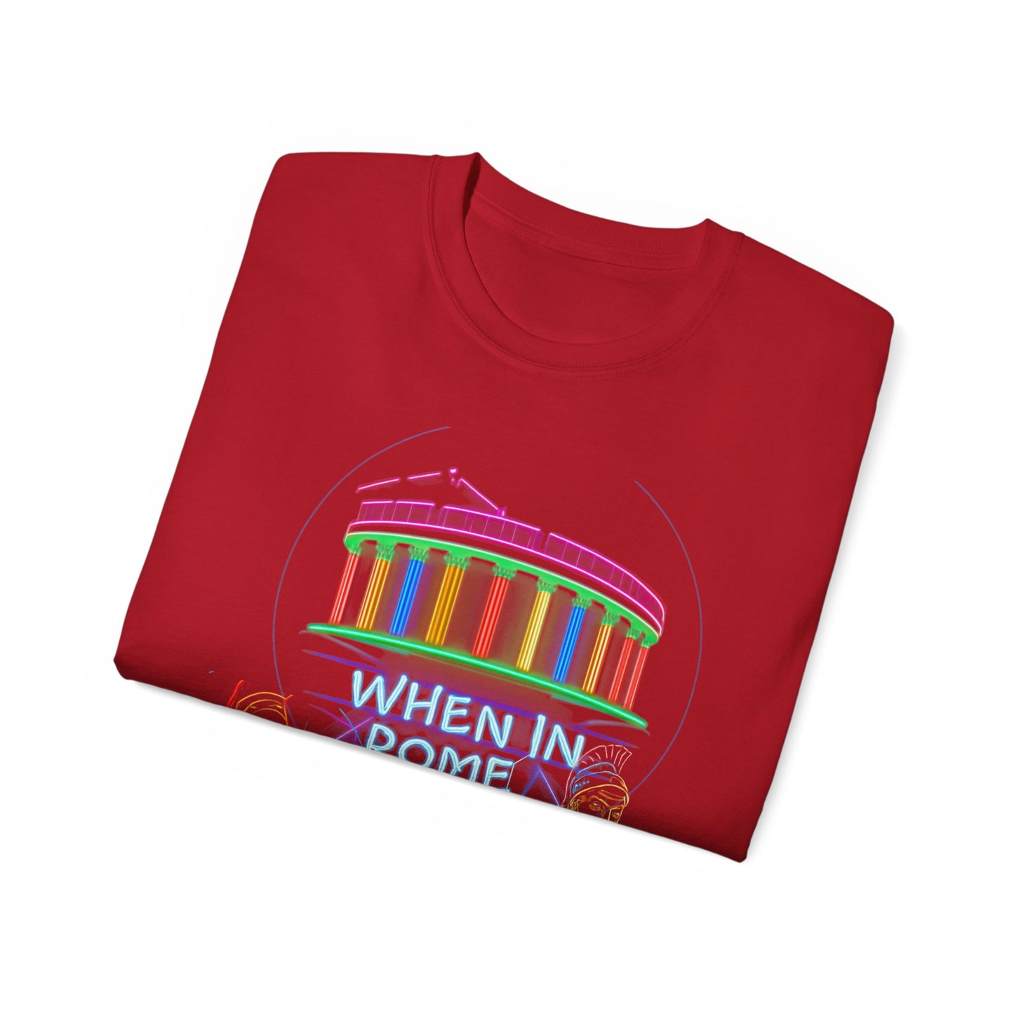 When in Rome Neon Graphic Tee - Roman Gladiator & Colosseum Vintage Style