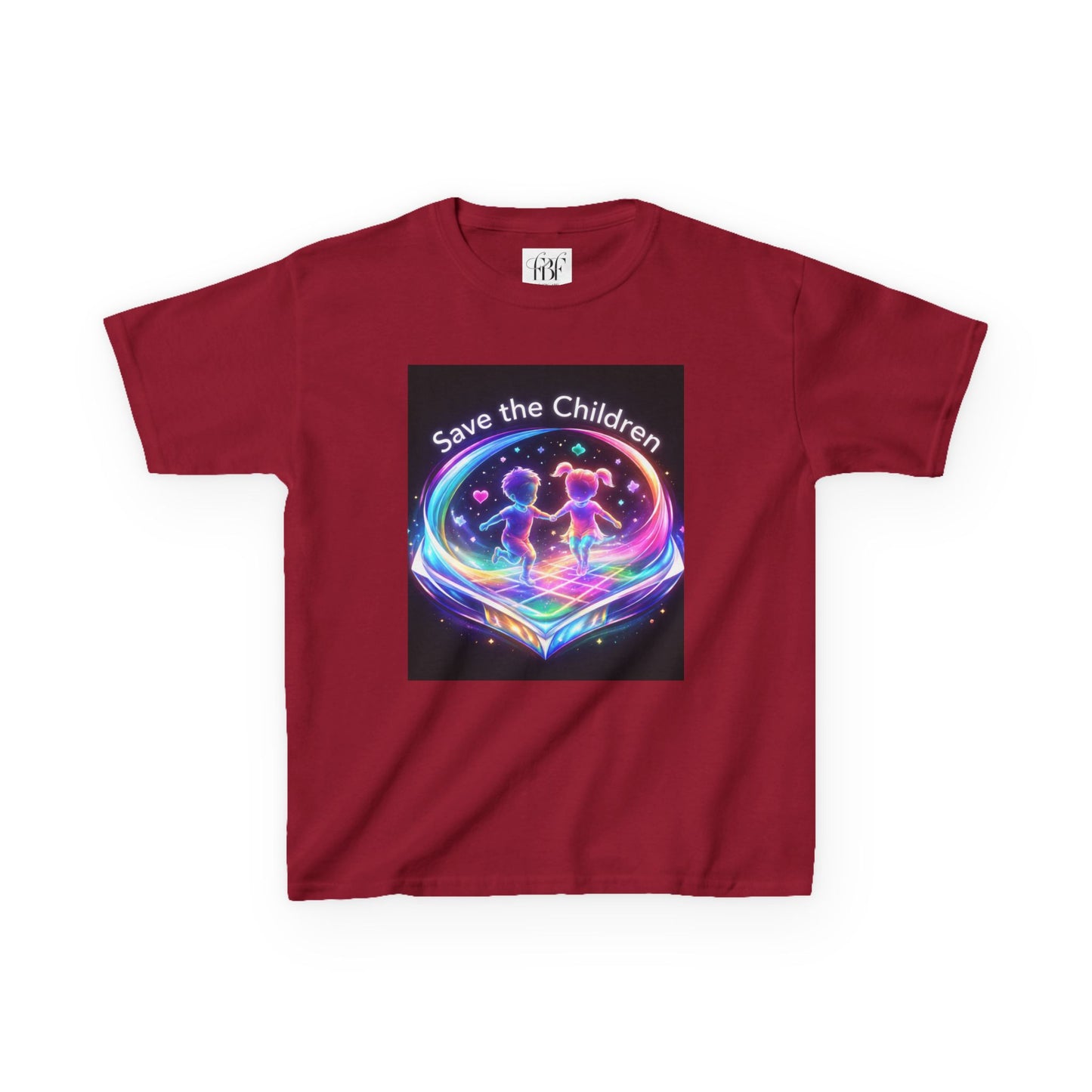 Kids Tee — 'Save the Children' Neon Rainbow Charity Design