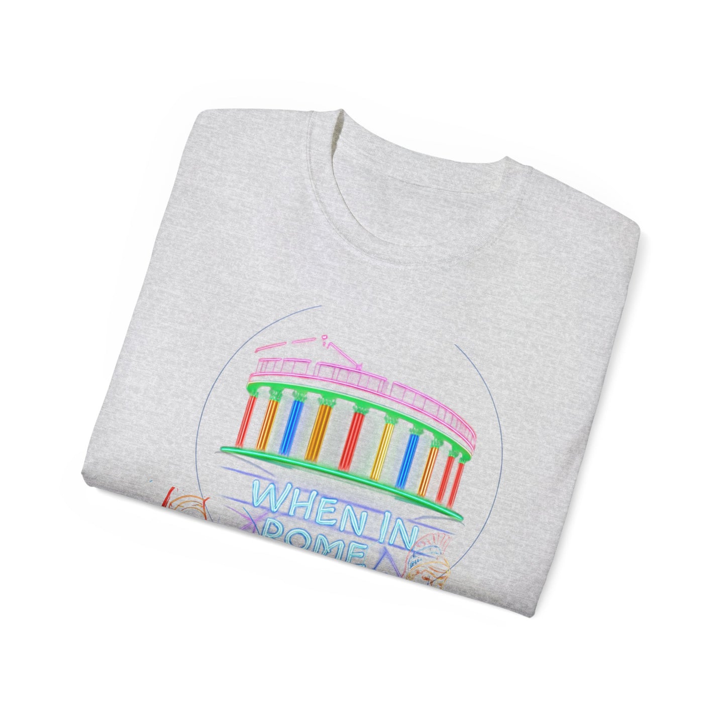 When in Rome Neon Graphic Tee - Roman Gladiator & Colosseum Vintage Style
