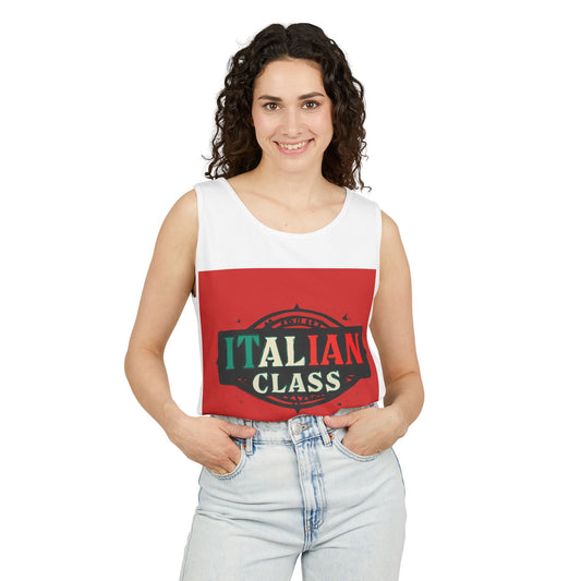 Italian Class Unisex Garment-Dyed Tank Top, Casual Summer Wear, Italian Heritage Gift, Foodie Apparel, Vacation Top