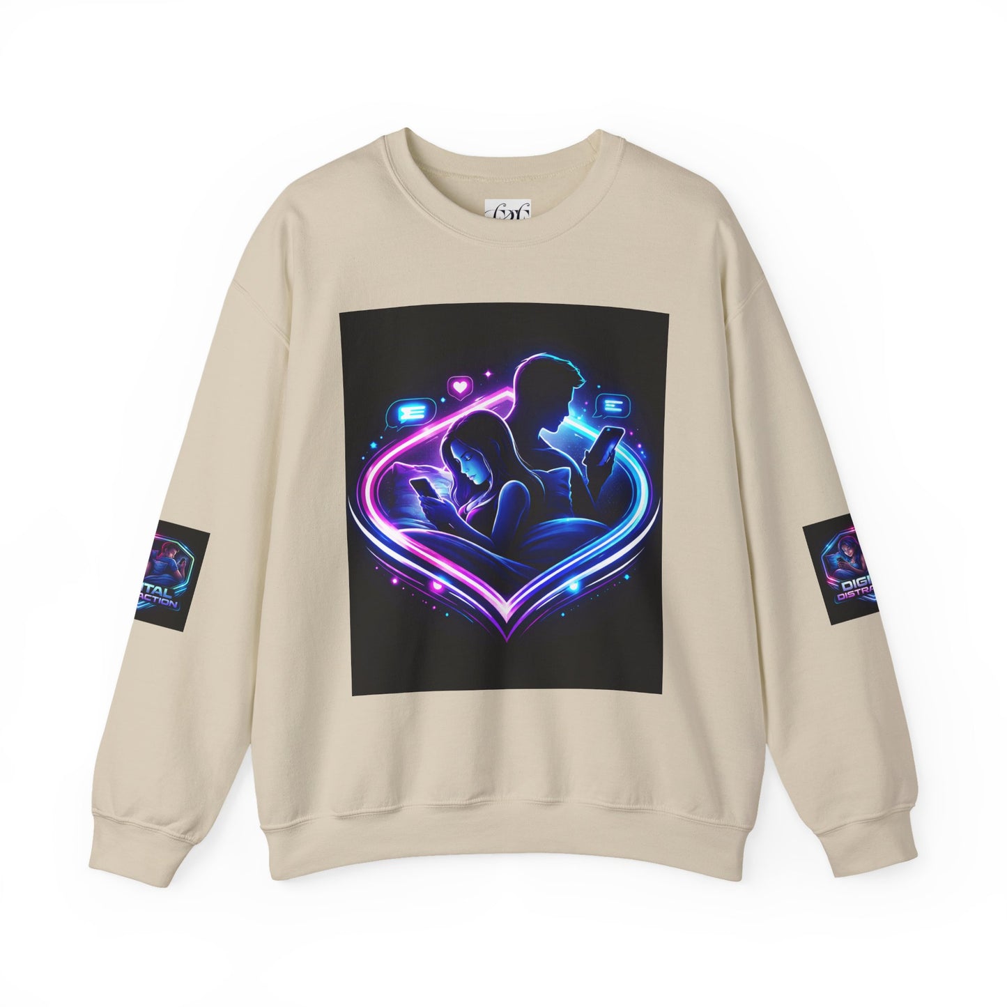 Crewneck Sweatshirt — Neon Couple in Bed Heart Illustration