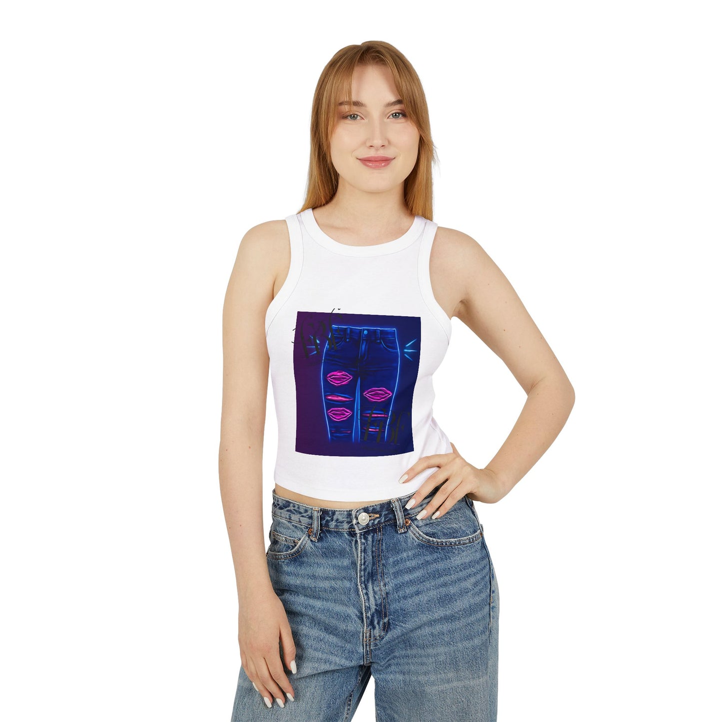 Chic Graphic Racer Tank Top, Casual Wear, Summer Essential, Trendy Apparel, Street Style, Festival Outfit