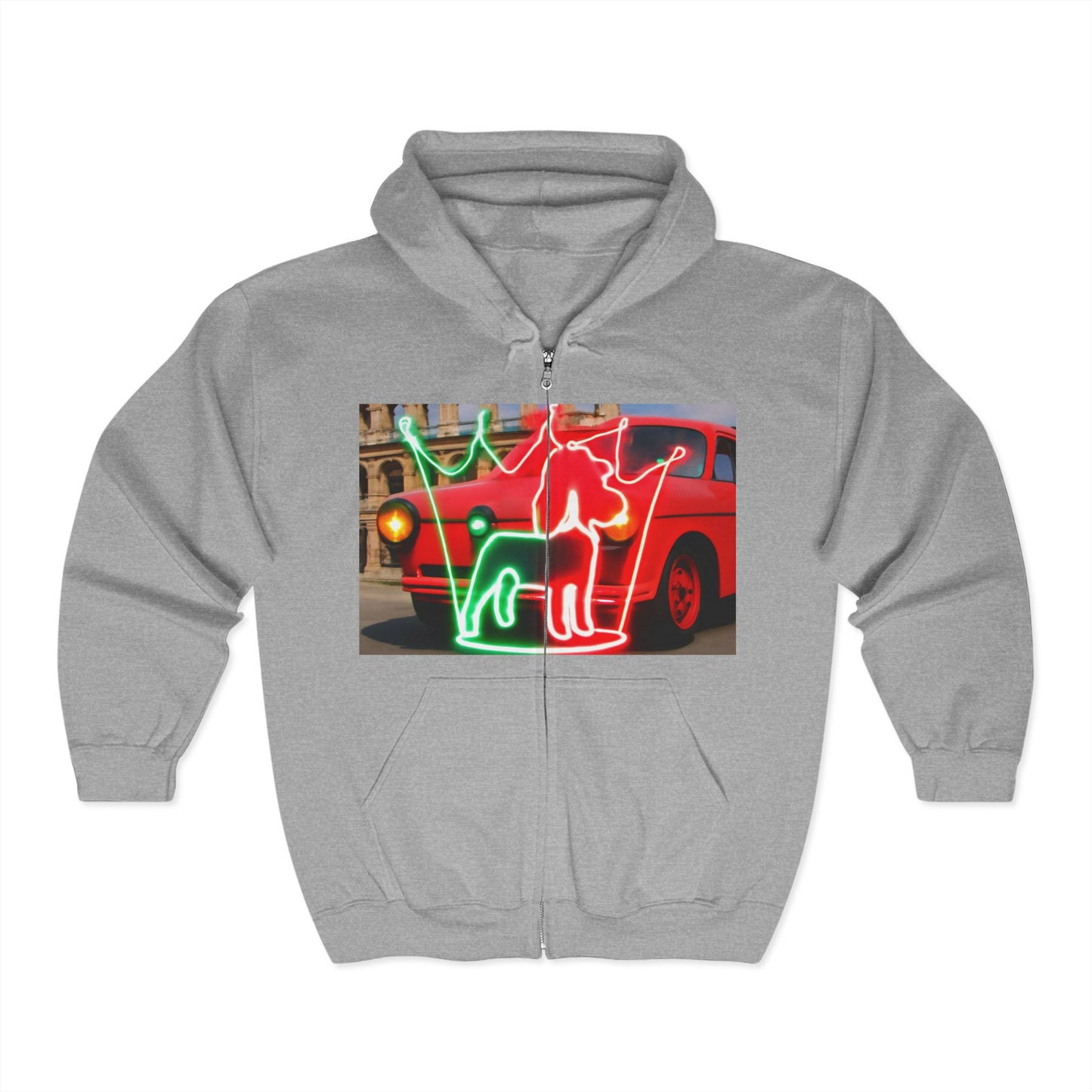 Neon-Style Full Zip Hoodie, Unisex Fashion Sweatshirt, Casual Layering, Holiday Gift, Vintage Vibe Hoodie