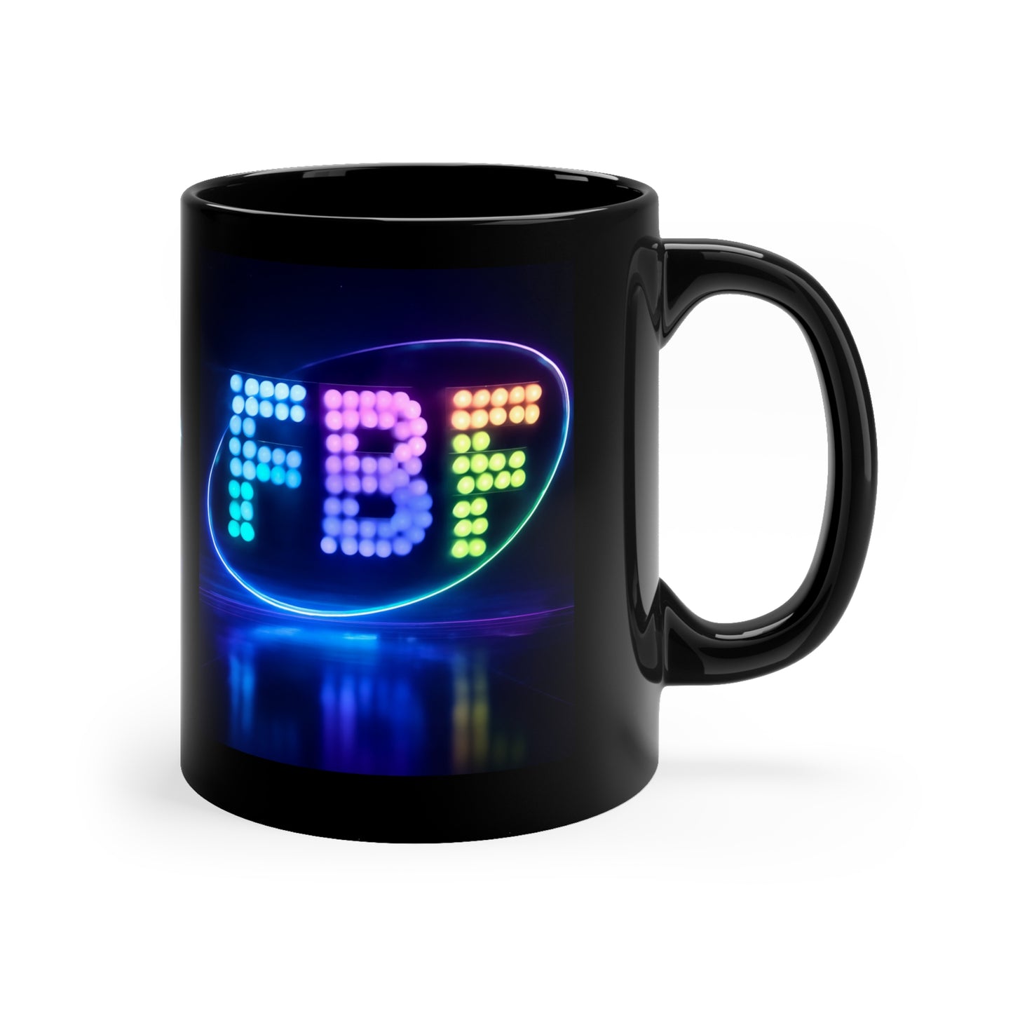 Black 11oz Mug — Neon "FBF" Retro Disco Coffee Cup