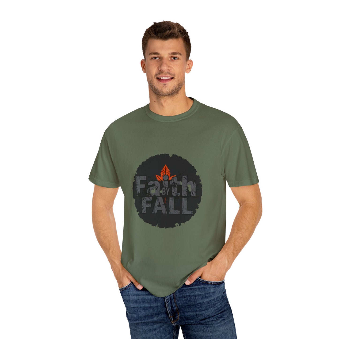 Faith by Fall Unisex Garment-Dyed T-Shirt, Cozy Casual Wear, Autumn Style Top, Inspirational Tee, Fall Fashion, Gift for Him/Her