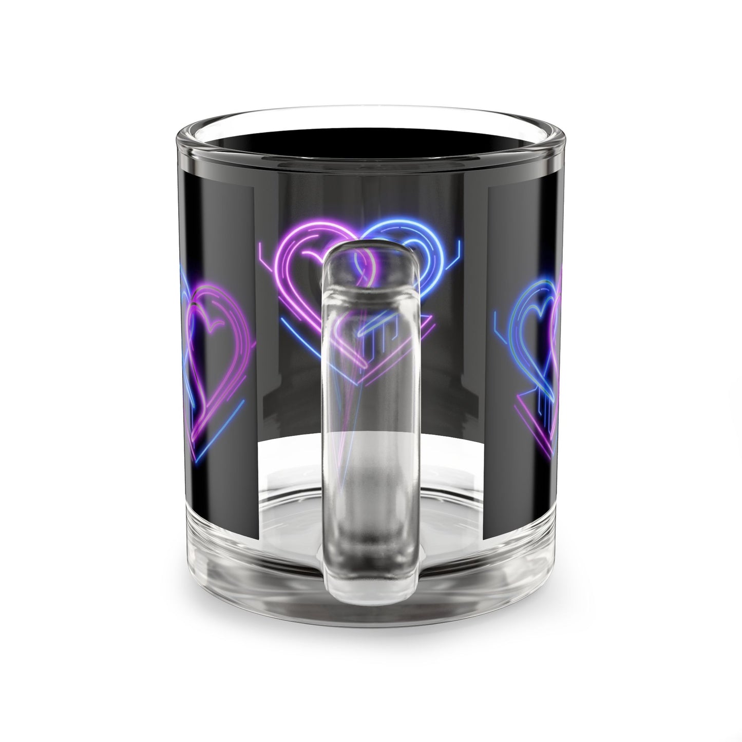 Neon Heart Glass Mug, 10oz, Stylish Coffee Cup, Love Gift, Valentine's Day, Couple's Mug