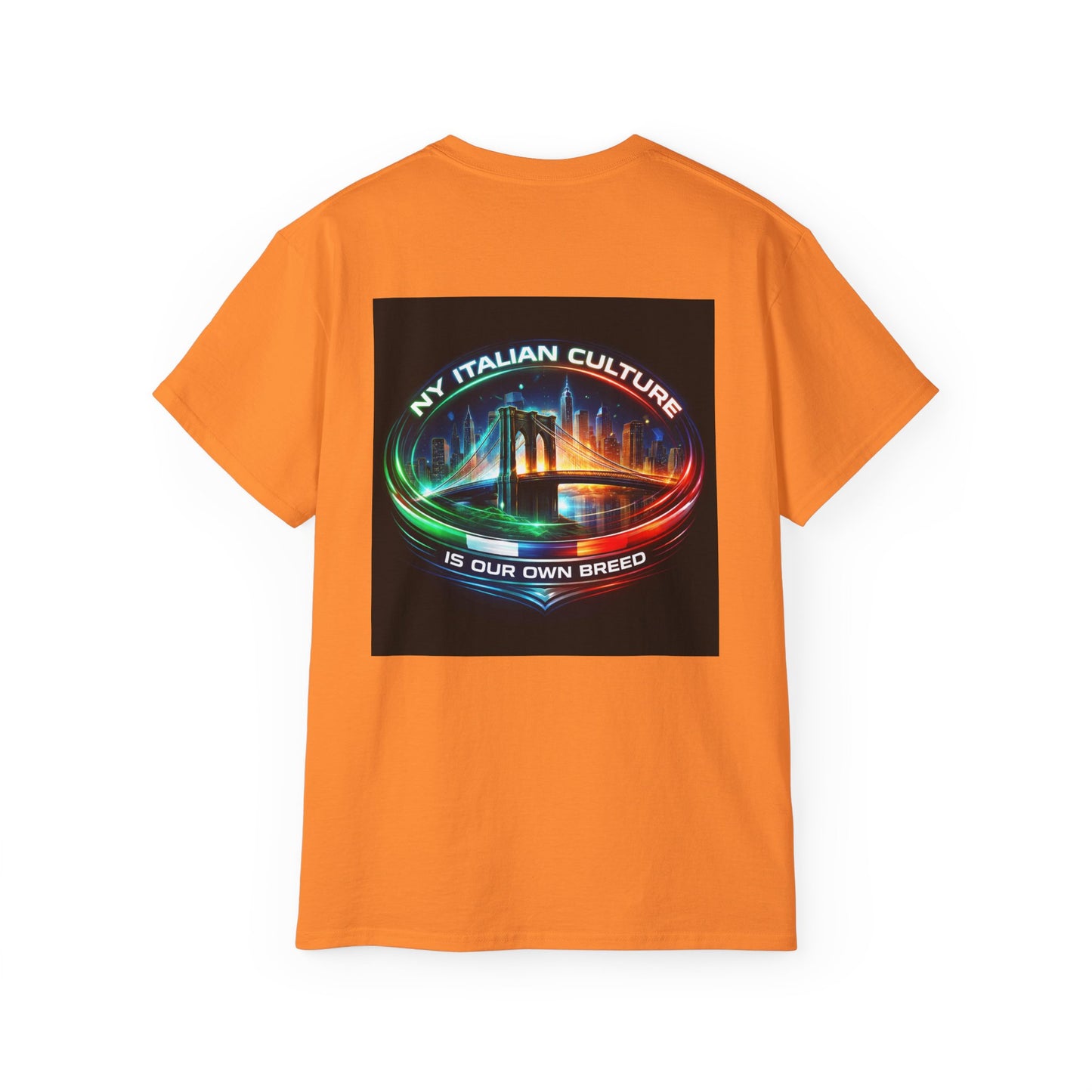 NY Italian Culture T‑Shirt — Retro Neon Brooklyn Bridge Graphic