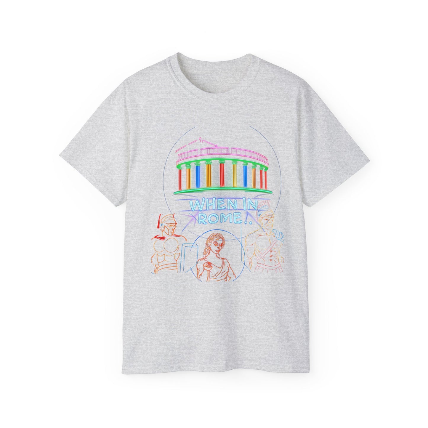 When in Rome Neon Graphic Tee - Roman Gladiator & Colosseum Vintage Style