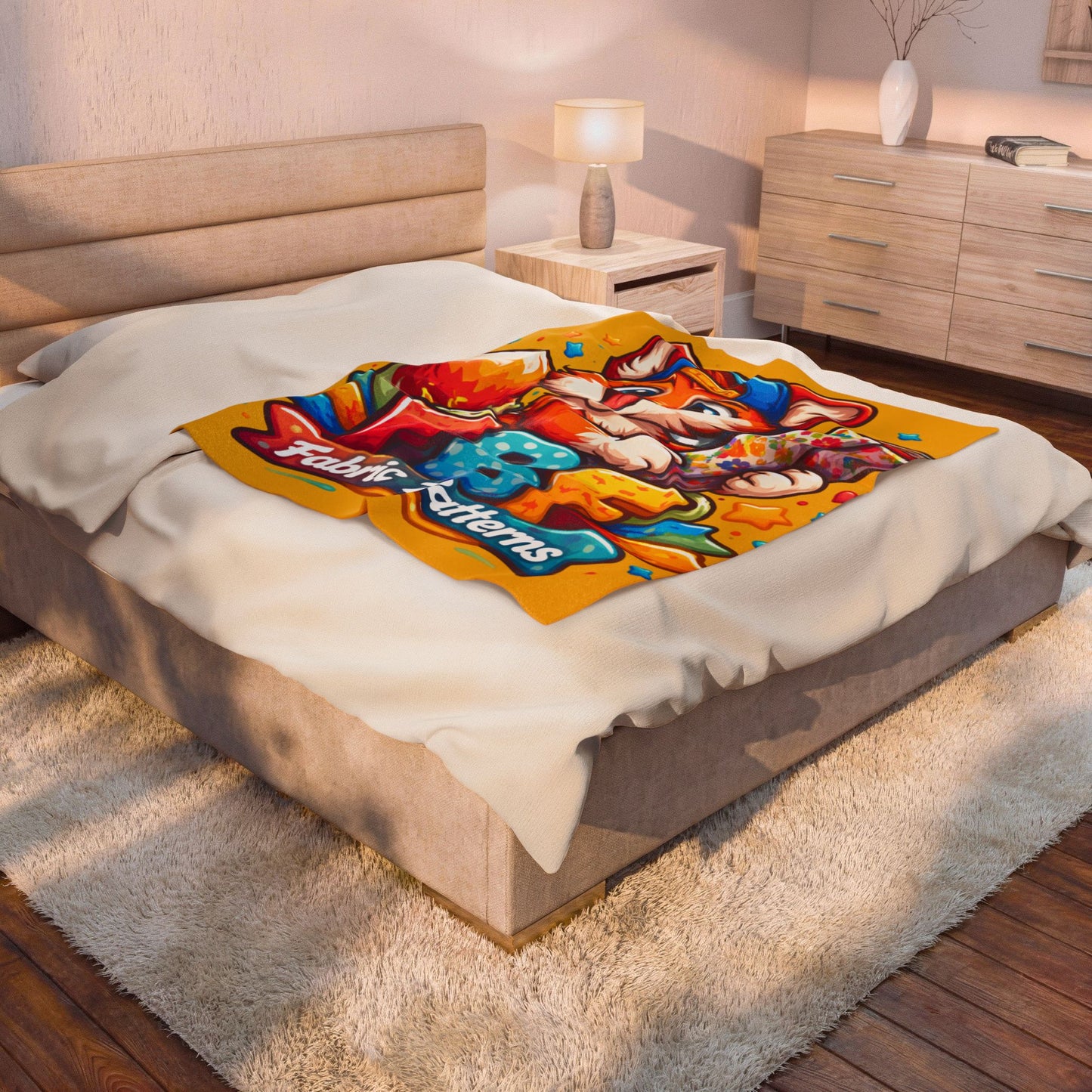 Foxy Fabric Patterns Velveteen Plush Blanket — Cute Cartoon Fox with 'FBF Fabric Patterns' Design