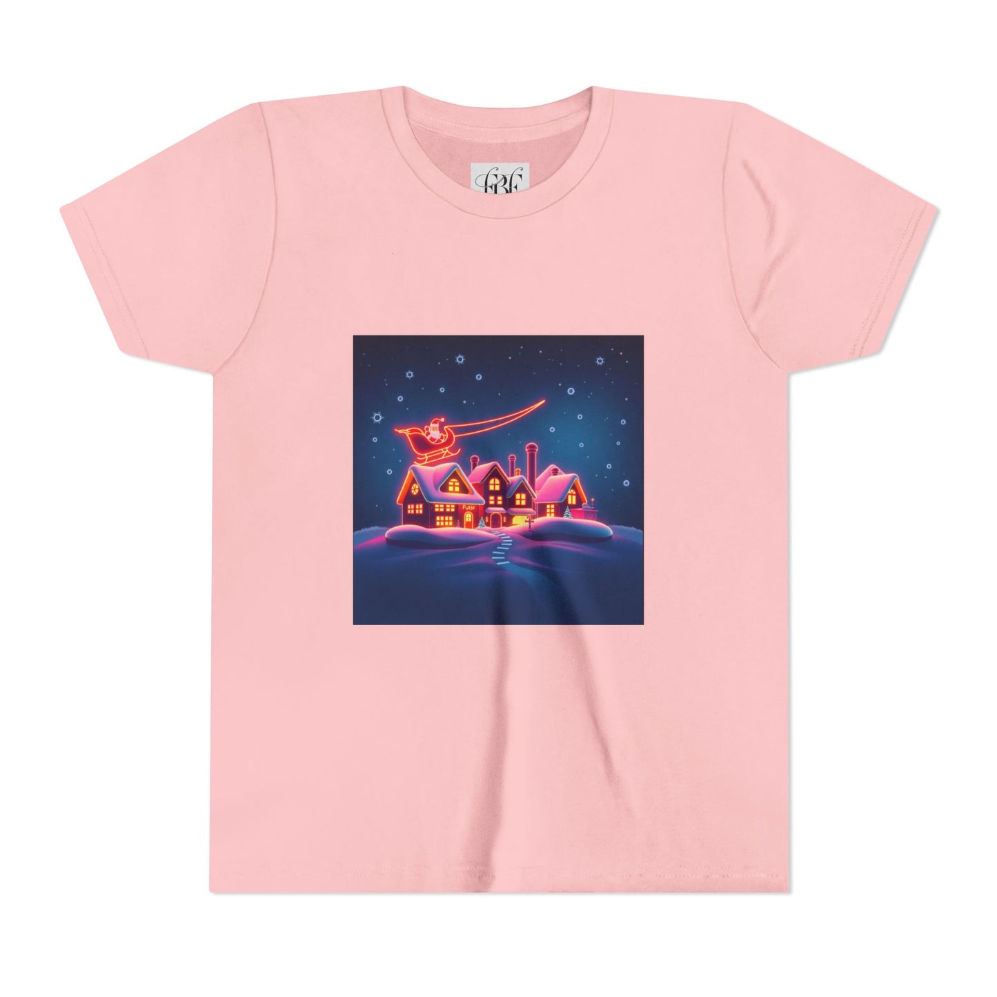 Neon Winter Village Youth Tee — Magical Snowy Night Kids T-Shirt
