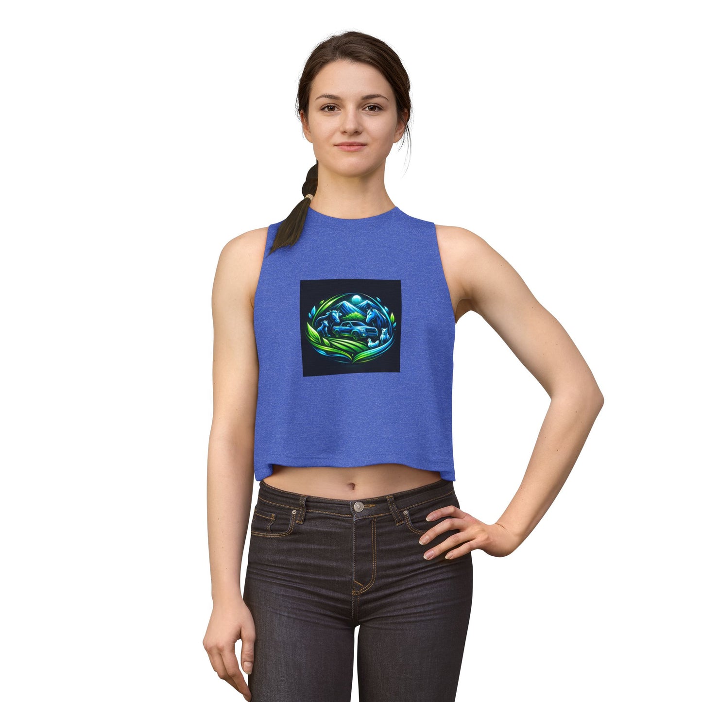 Crop Top — Blue Green Ocean Turtle Art