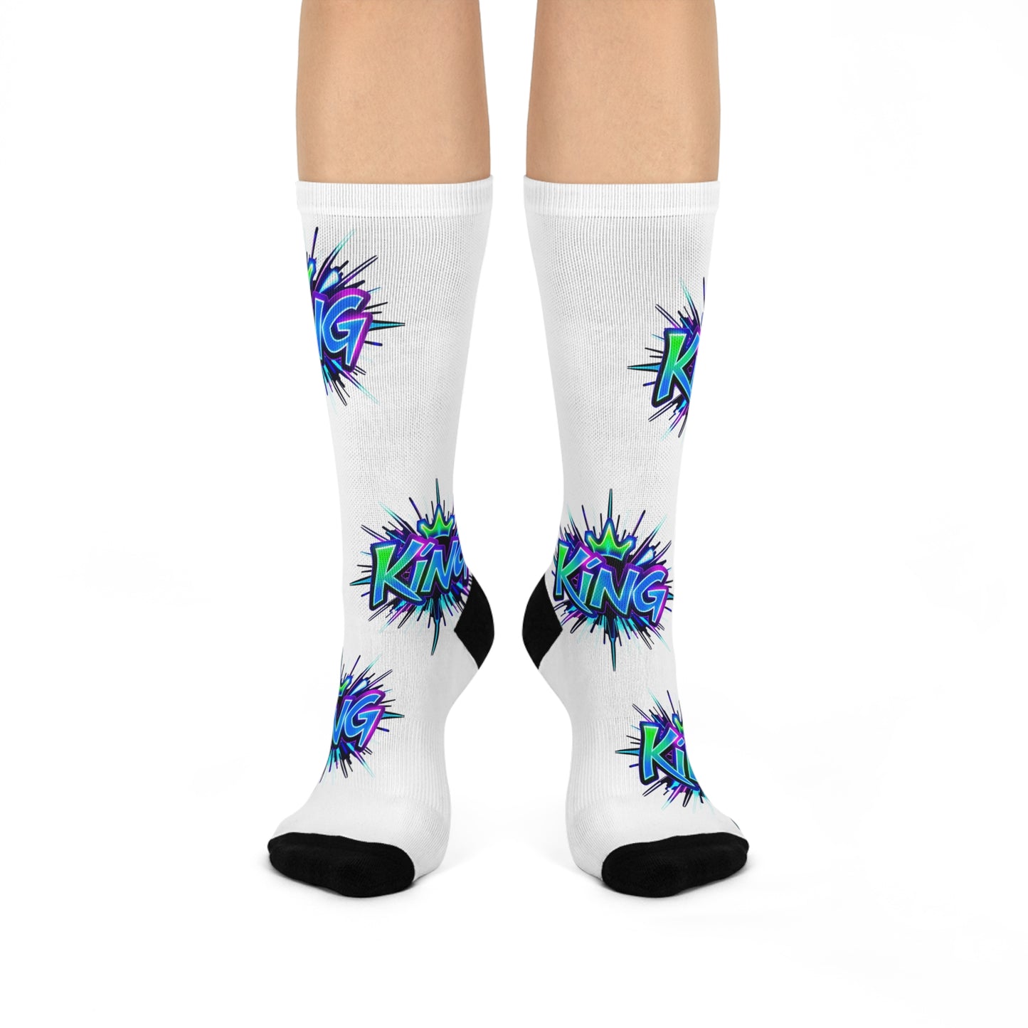 Cushioned Crew Socks - Trendy Graphic Socks, Gift for Him, Fashion Statement, Everyday Comfort, King Design