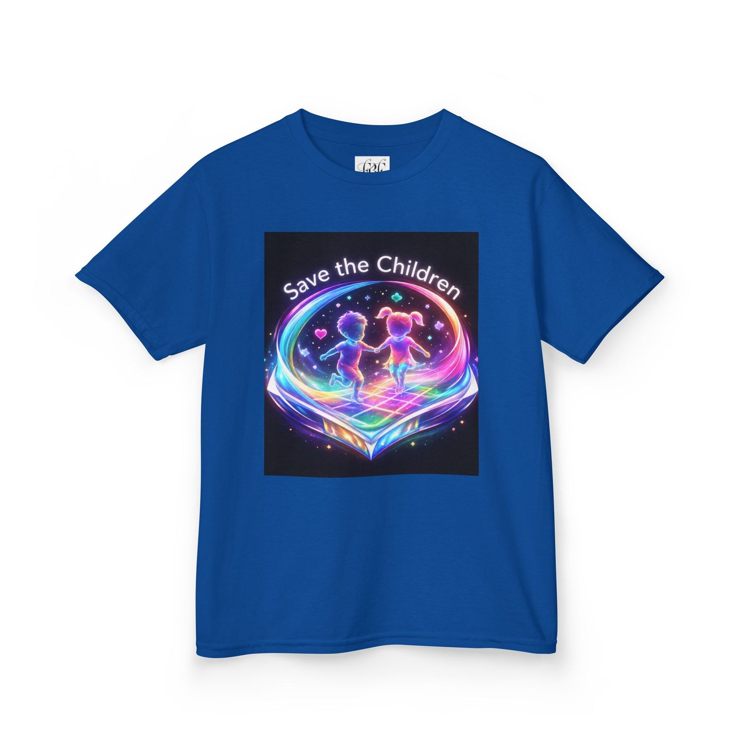 Kids Tee — 'Save the Children' Neon Rainbow Charity Design