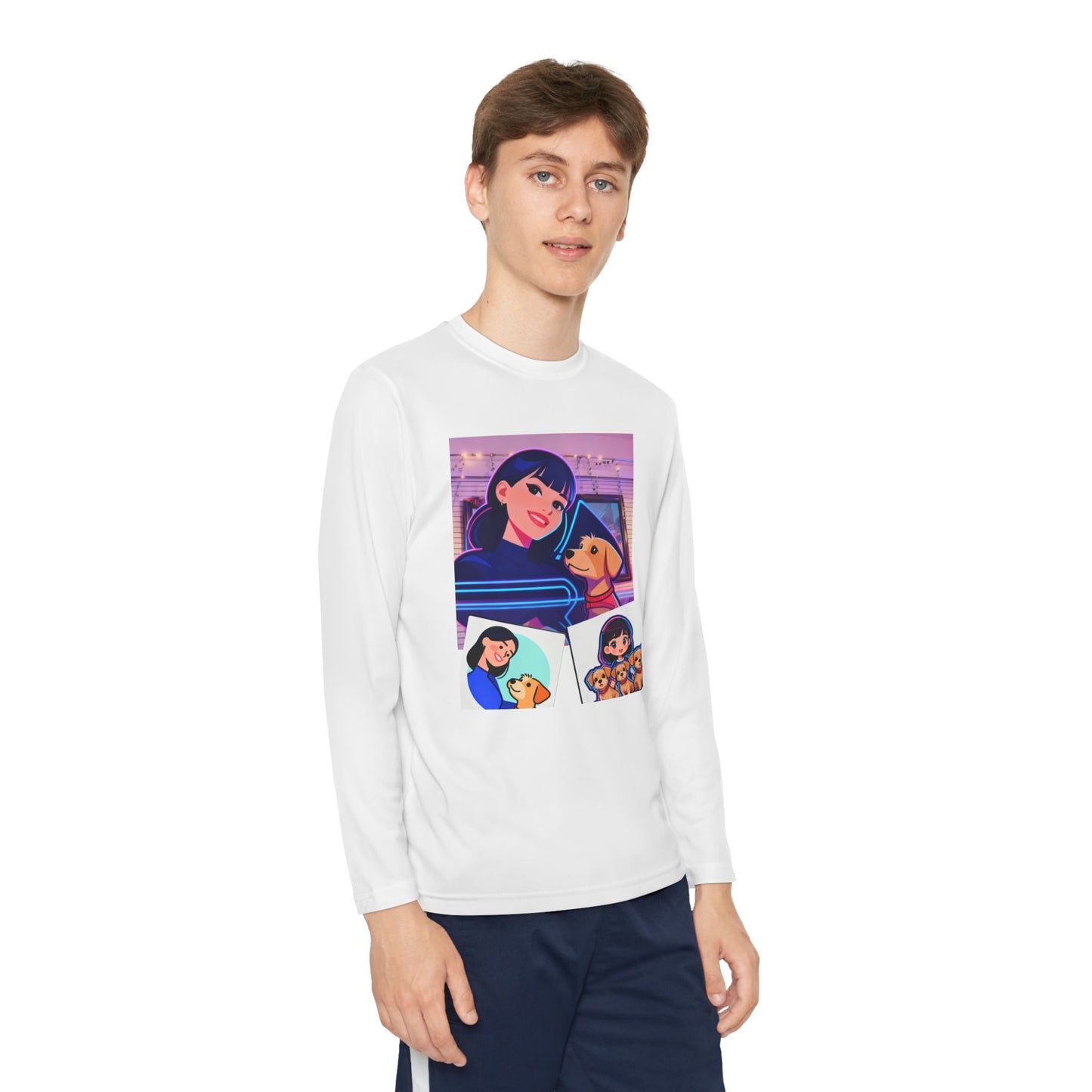 Youth Long Sleeve Tee — Girl Hugging Dog Graphic