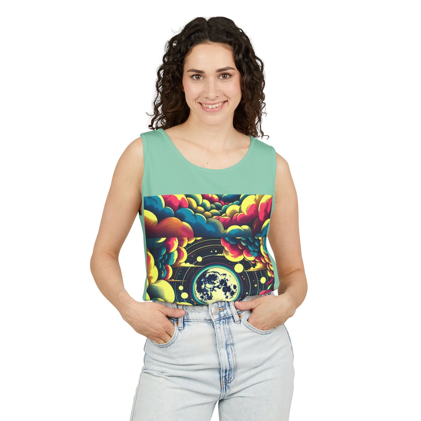 Vibrant Art Tank Top, Colorful Summer Tee, Graphic Beachwear, Boho Casual Top, Unique Gift for Art Lovers, Festival Attire