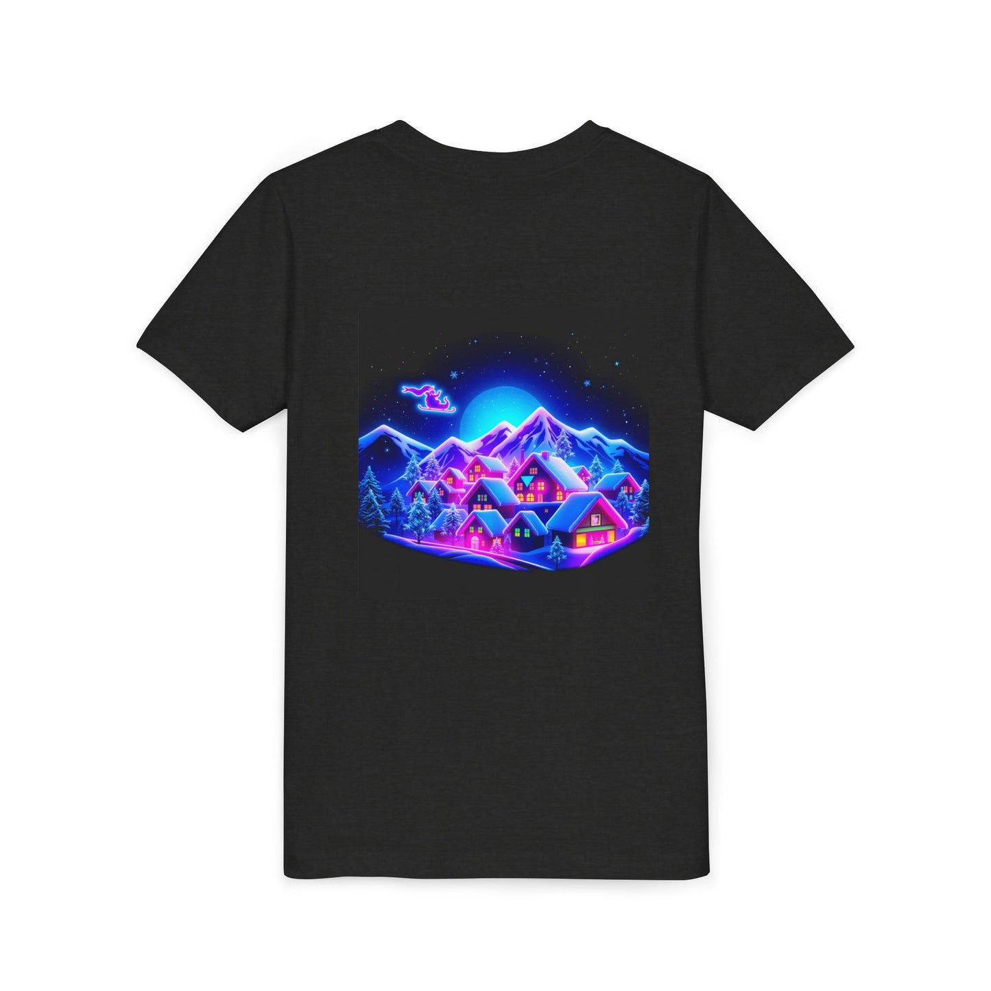 Neon Winter Village Youth Tee — Magical Snowy Night Kids T-Shirt