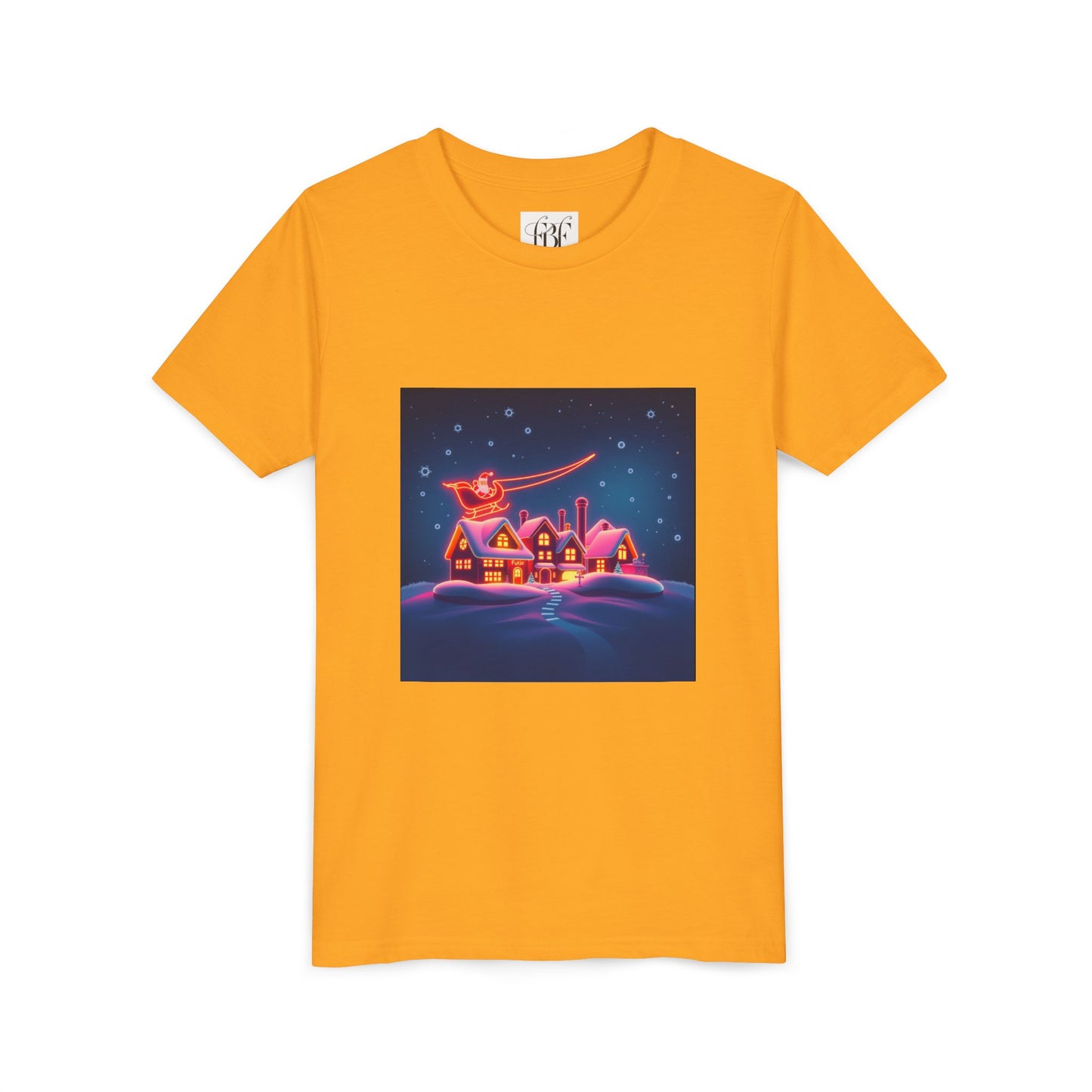 Neon Winter Village Youth Tee — Magical Snowy Night Kids T-Shirt