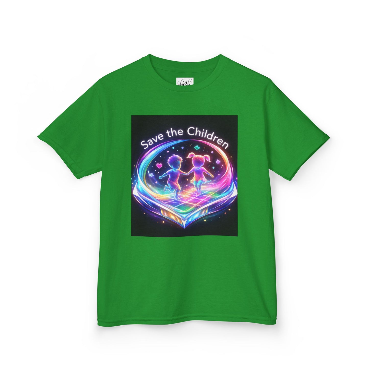 Kids Tee — 'Save the Children' Neon Rainbow Charity Design