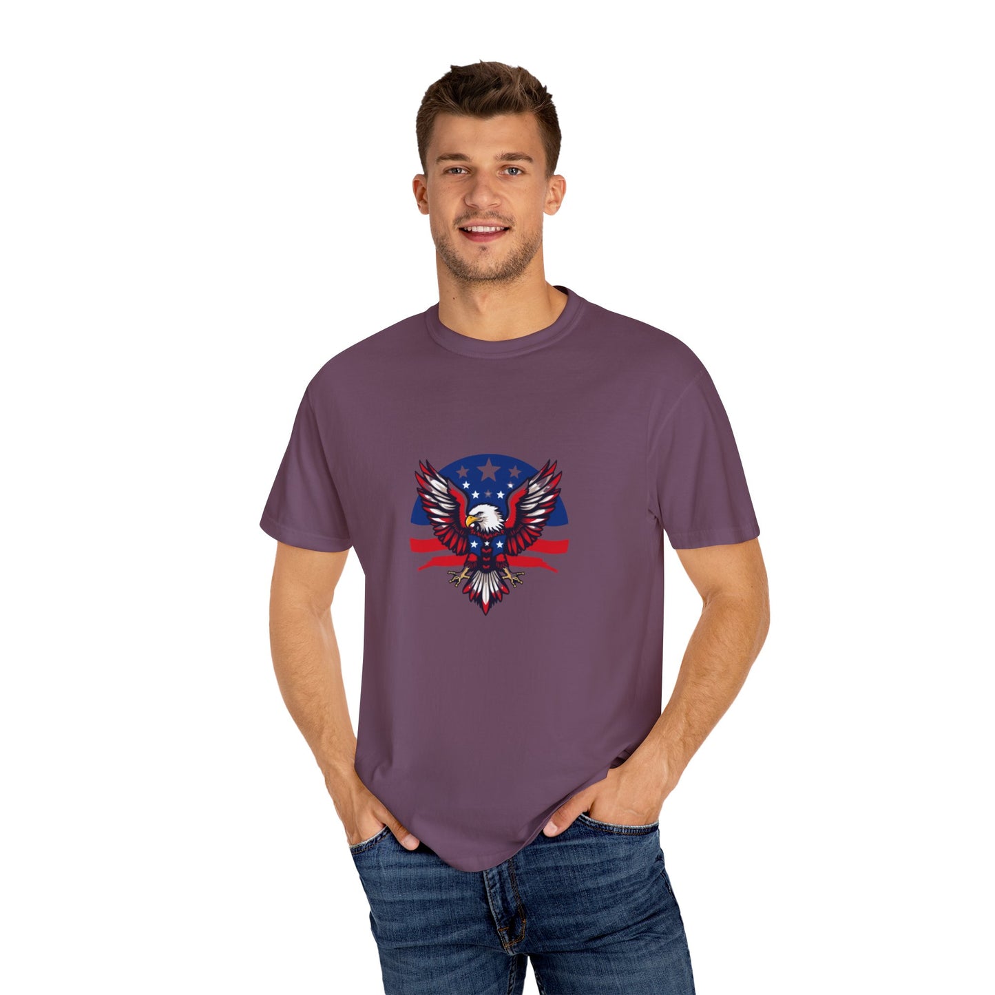 Patriotic T-Shirt with Eagle Graphic | Faith By Flag Tee, Unisex Apparel, Independence Day Shirt, Casual Wear, Gift for Veterans