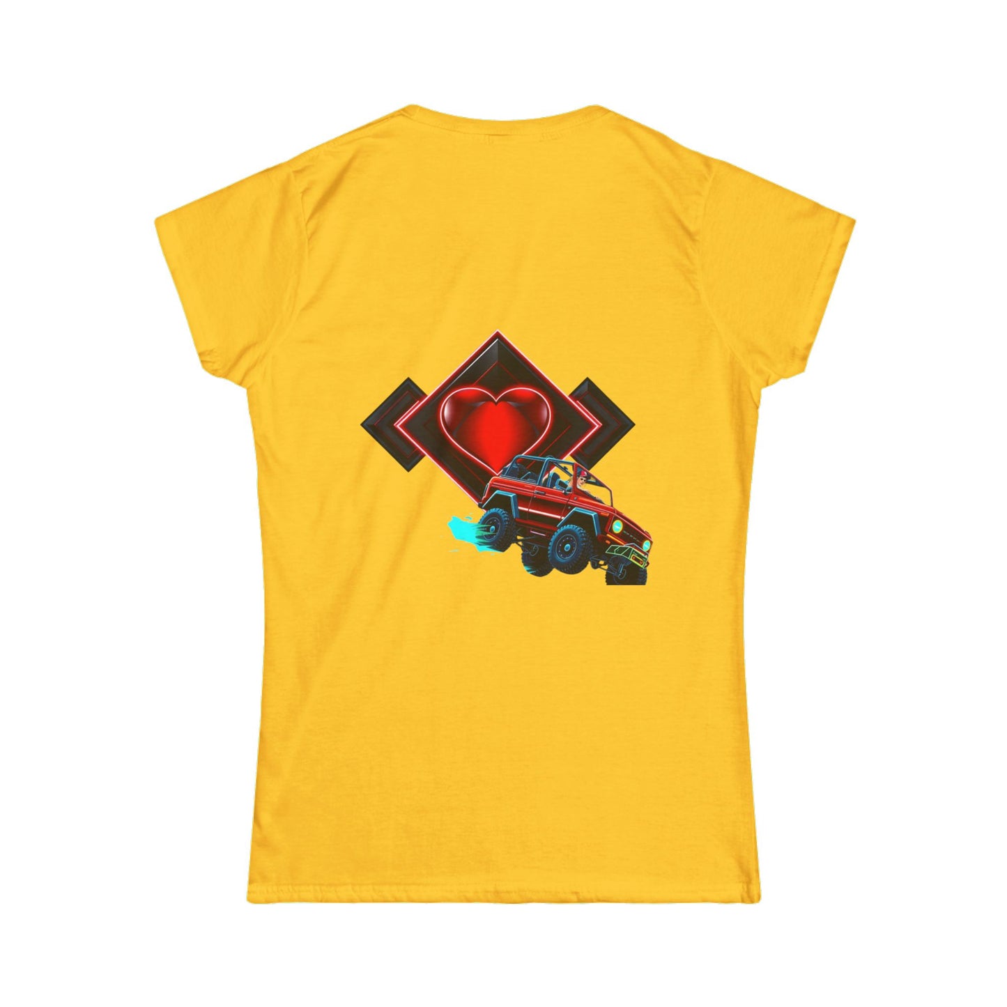 Retro Rally Women's Tee — Neon Muscle Car Graphic (Heart Back Print)