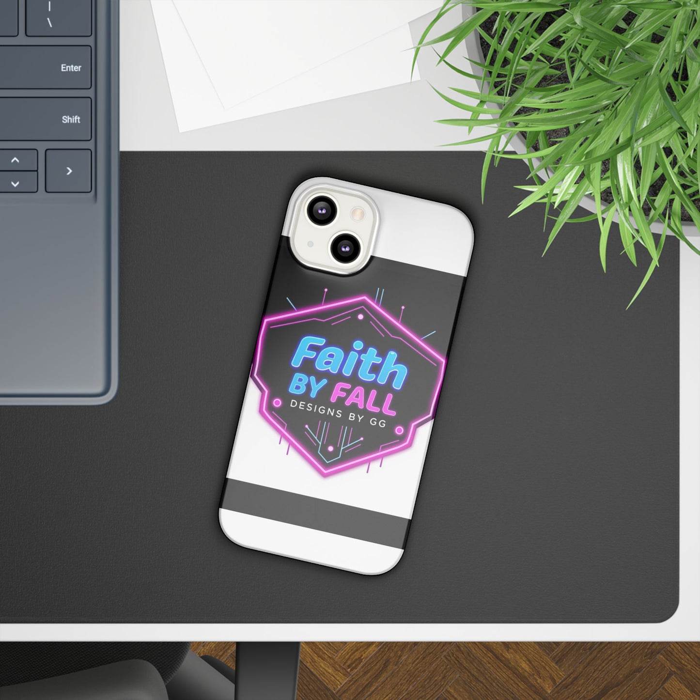 Faith by Fall Slim Phone Case - Neon Design for Tech Enthusiasts