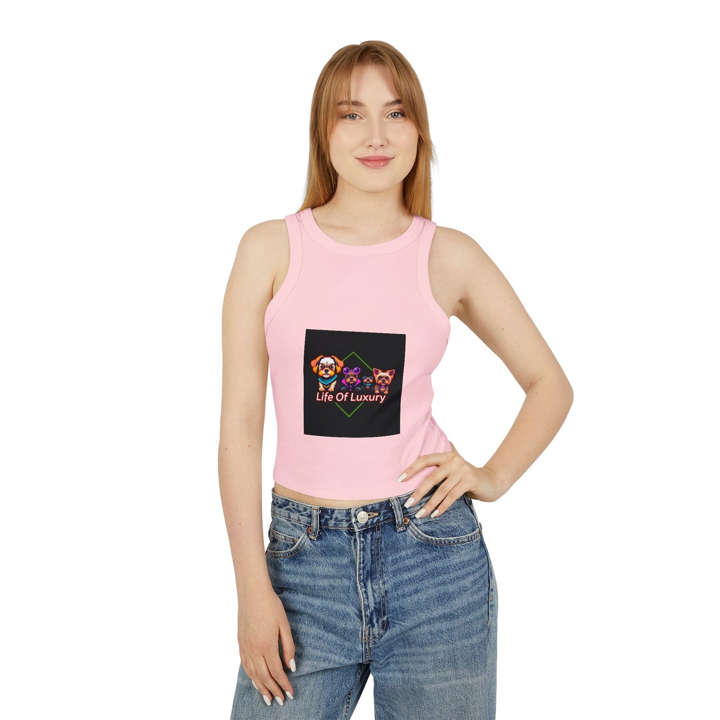 Life Of Luxury Dog-Themed Women's Micro Rib Racer Tank Top, Cute Pet Lover Apparel, Summer Fashion, Gift for Dog Moms, Casual Outfit