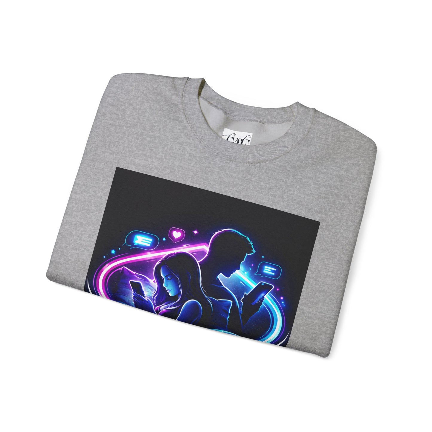 Crewneck Sweatshirt — Neon Couple in Bed Heart Illustration
