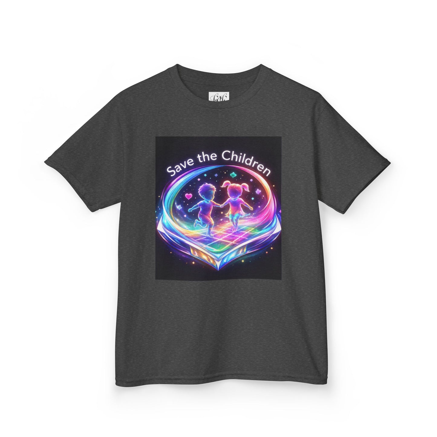 Kids Tee — 'Save the Children' Neon Rainbow Charity Design