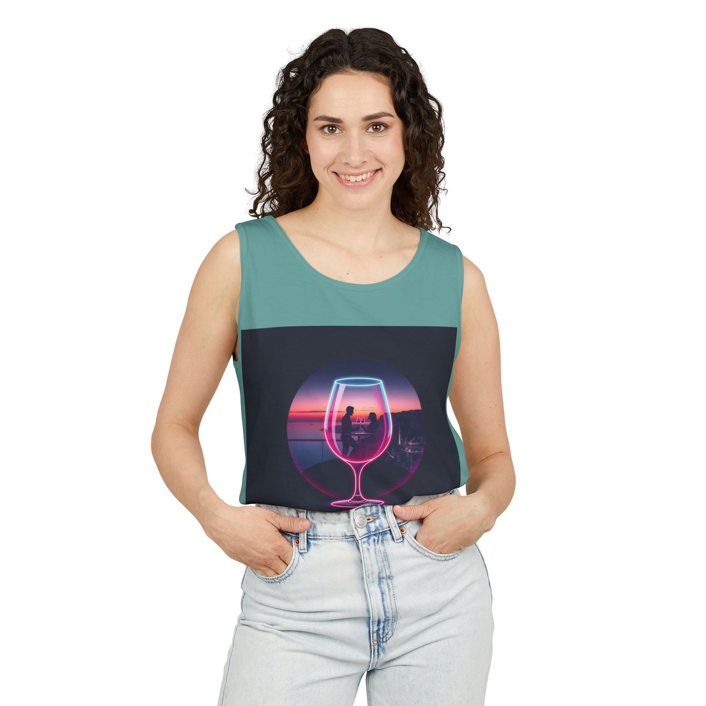 Sunset Vibes Tank Top, Casual Summer Wear, Beach Apparel, Wine Lover Gift, Travel Fashion