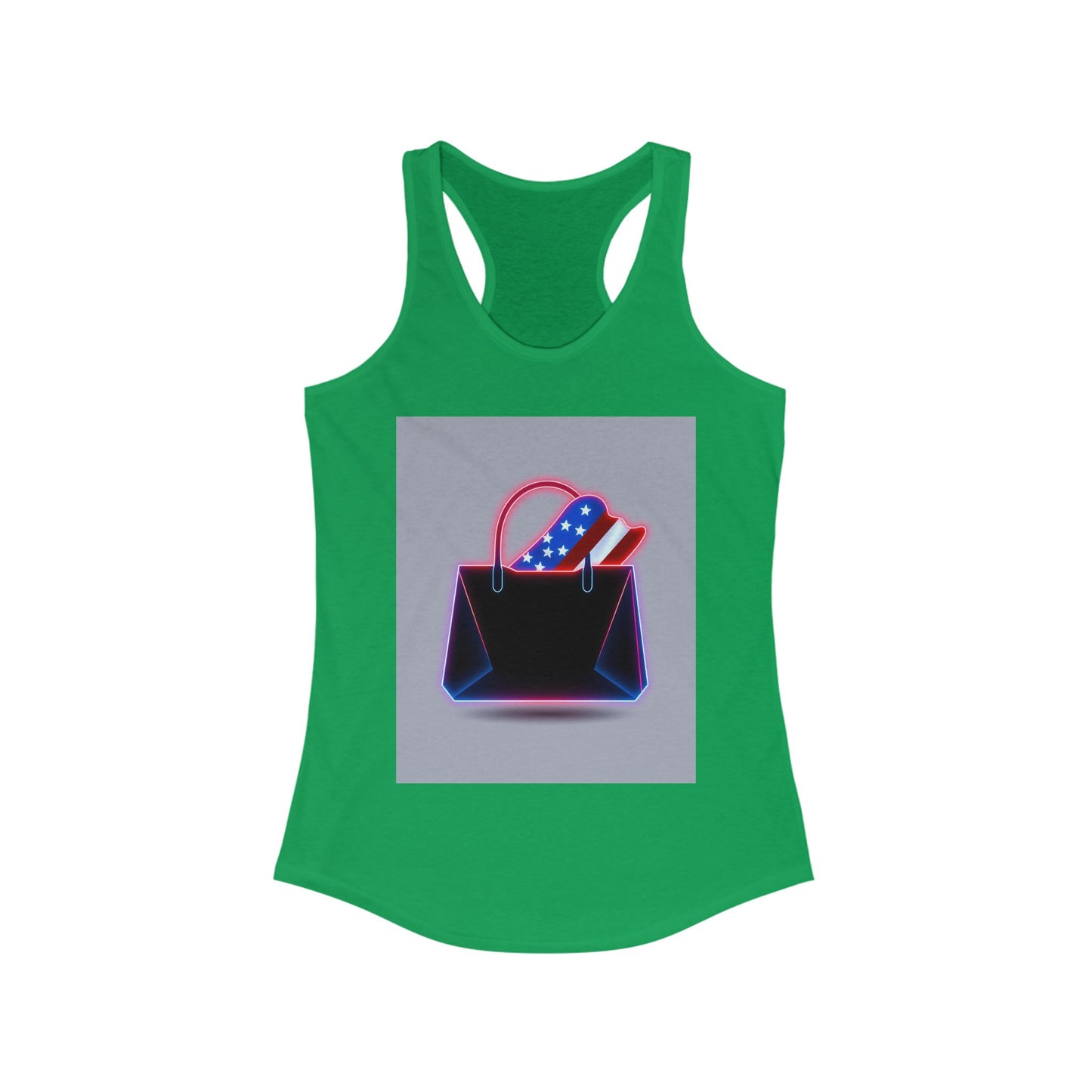 Patriotic Women's Racerback Tank with Stylish Handbag Design, Ideal for Summer, July 4th, Casual Wear, Fitness, Gifts