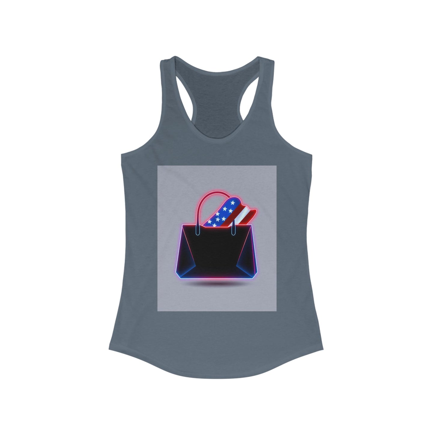 Patriotic Women's Racerback Tank with Stylish Handbag Design, Ideal for Summer, July 4th, Casual Wear, Fitness, Gifts