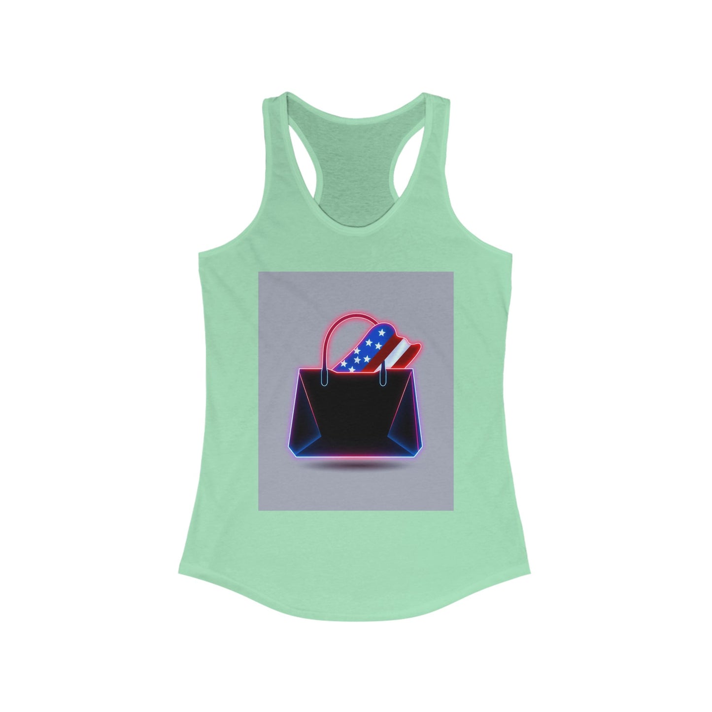 Patriotic Women's Racerback Tank with Stylish Handbag Design, Ideal for Summer, July 4th, Casual Wear, Fitness, Gifts