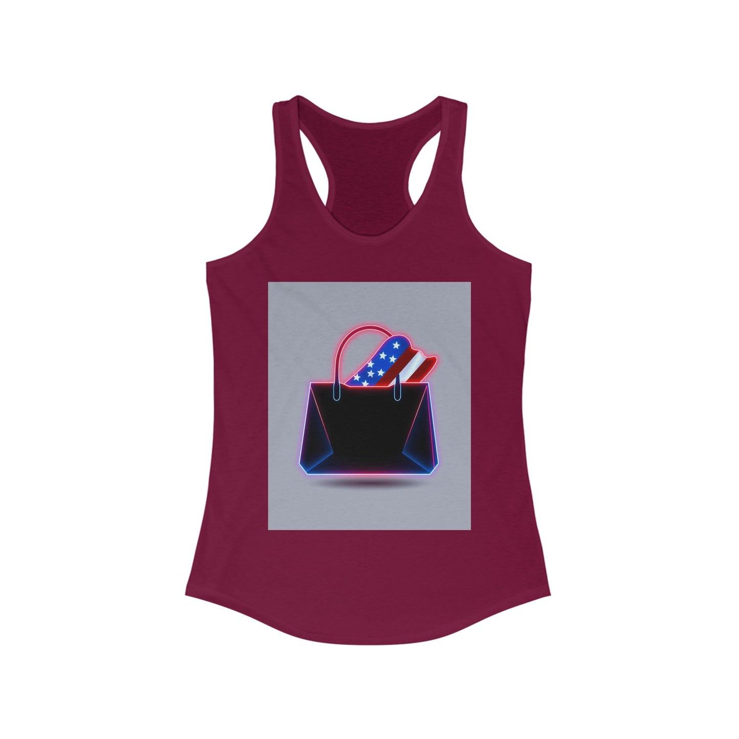 Patriotic Women's Racerback Tank with Stylish Handbag Design, Ideal for Summer, July 4th, Casual Wear, Fitness, Gifts
