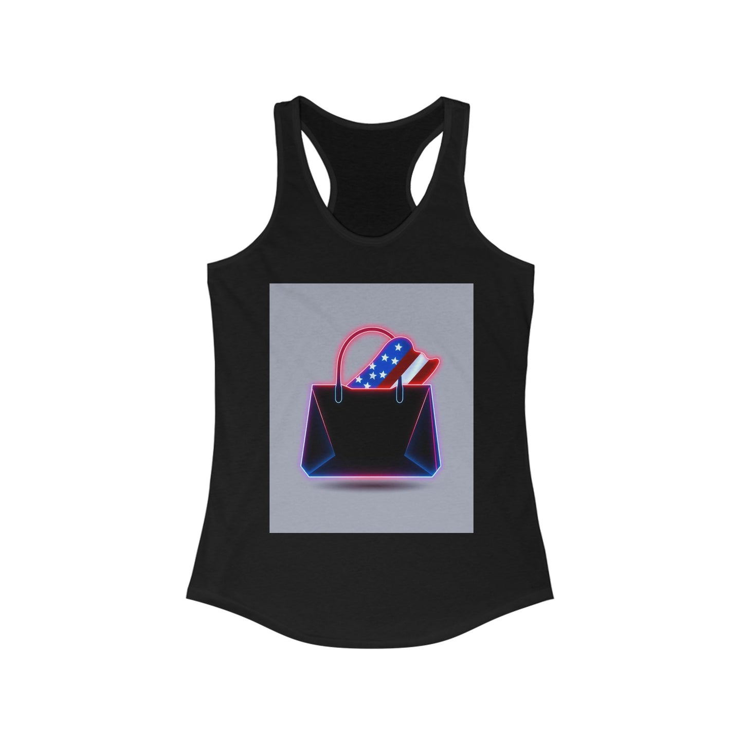 Patriotic Women's Racerback Tank with Stylish Handbag Design, Ideal for Summer, July 4th, Casual Wear, Fitness, Gifts