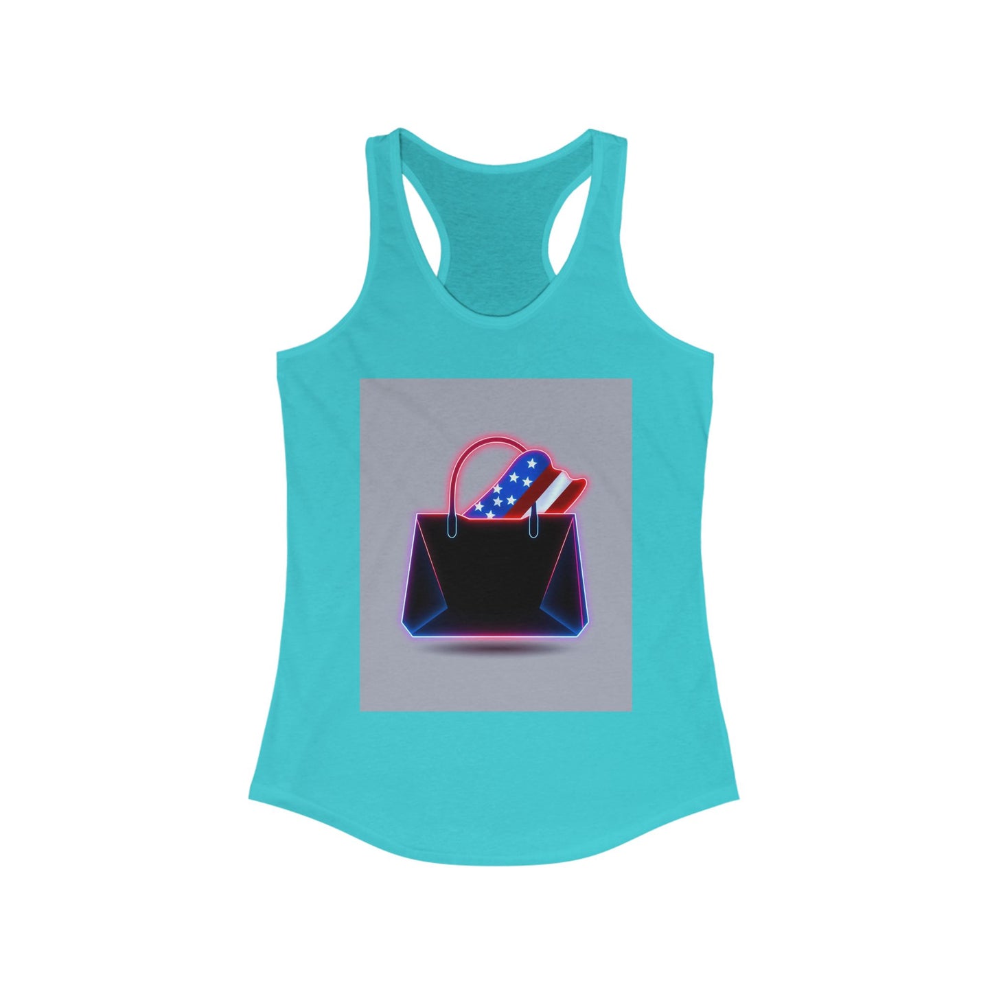 Patriotic Women's Racerback Tank with Stylish Handbag Design, Ideal for Summer, July 4th, Casual Wear, Fitness, Gifts