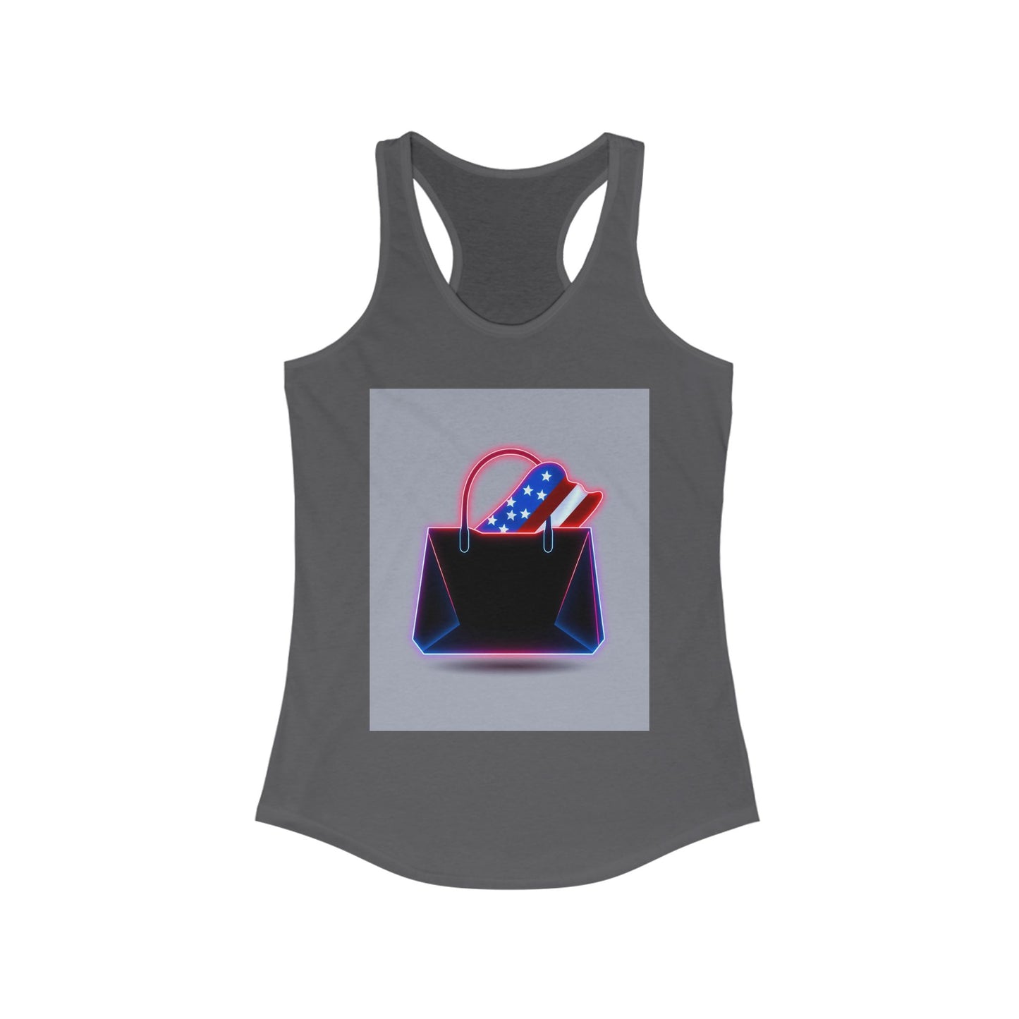 Patriotic Women's Racerback Tank with Stylish Handbag Design, Ideal for Summer, July 4th, Casual Wear, Fitness, Gifts