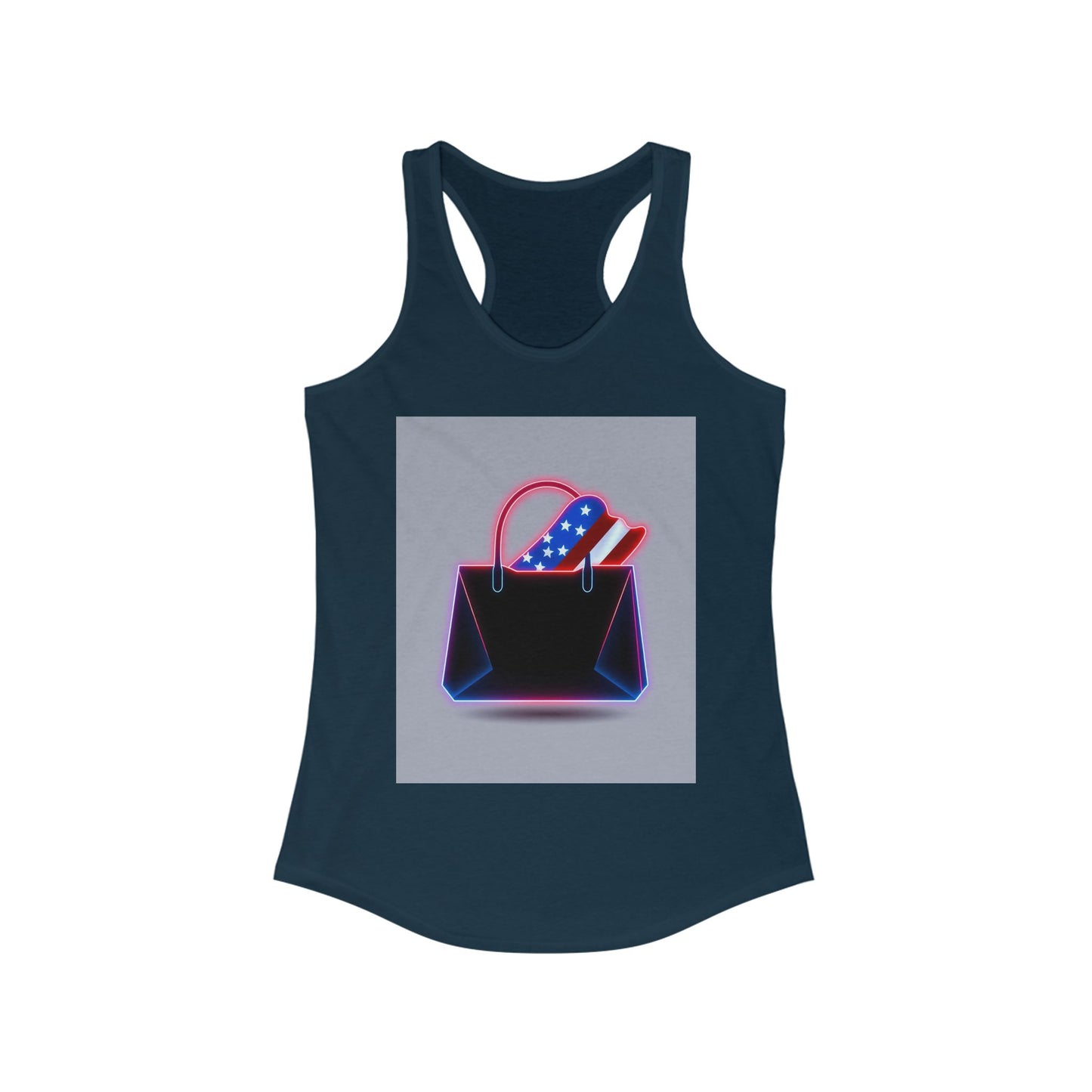 Patriotic Women's Racerback Tank with Stylish Handbag Design, Ideal for Summer, July 4th, Casual Wear, Fitness, Gifts
