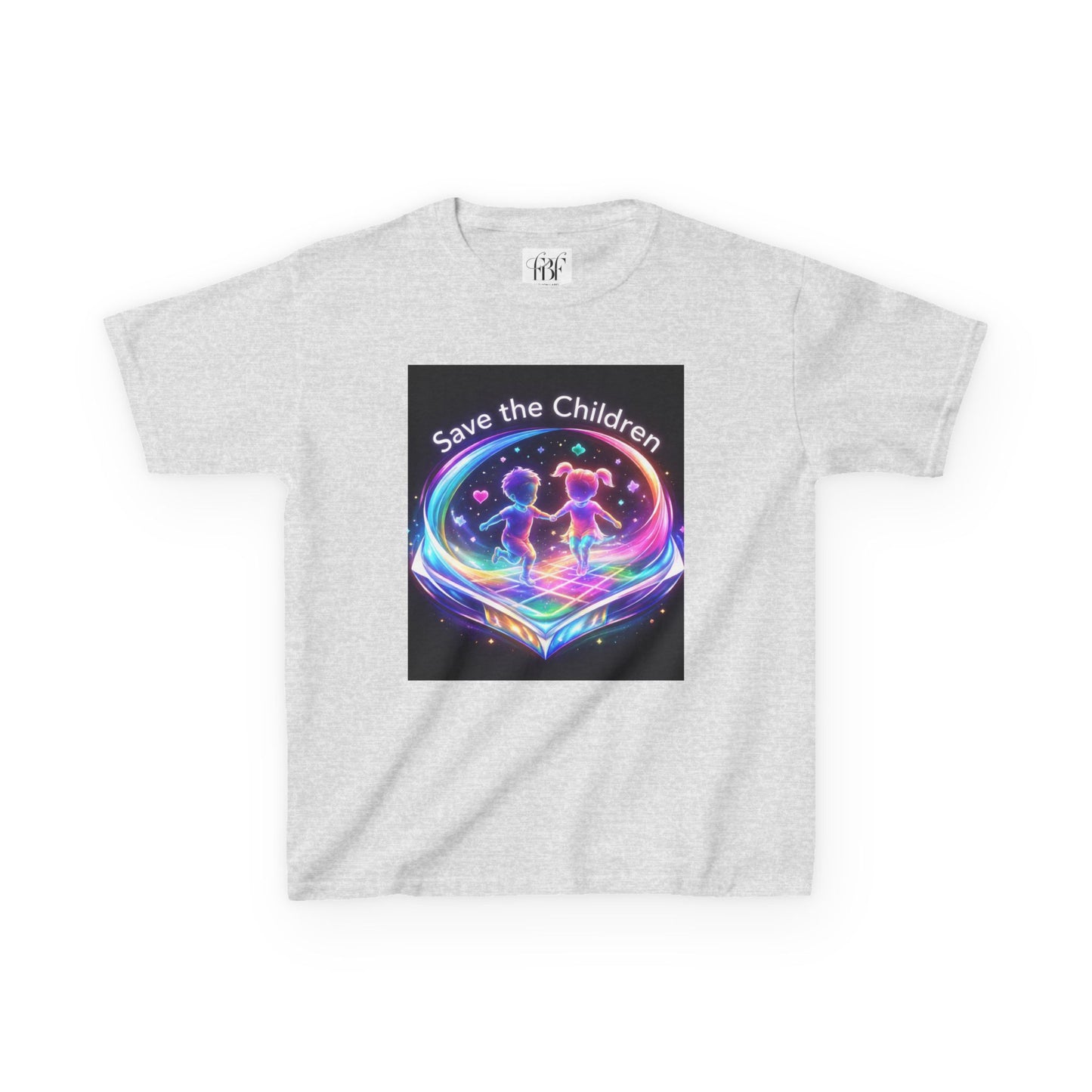 Kids Tee — 'Save the Children' Neon Rainbow Charity Design