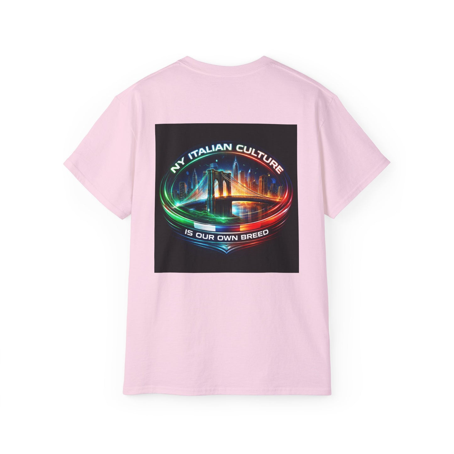 NY Italian Culture T‑Shirt — Retro Neon Brooklyn Bridge Graphic