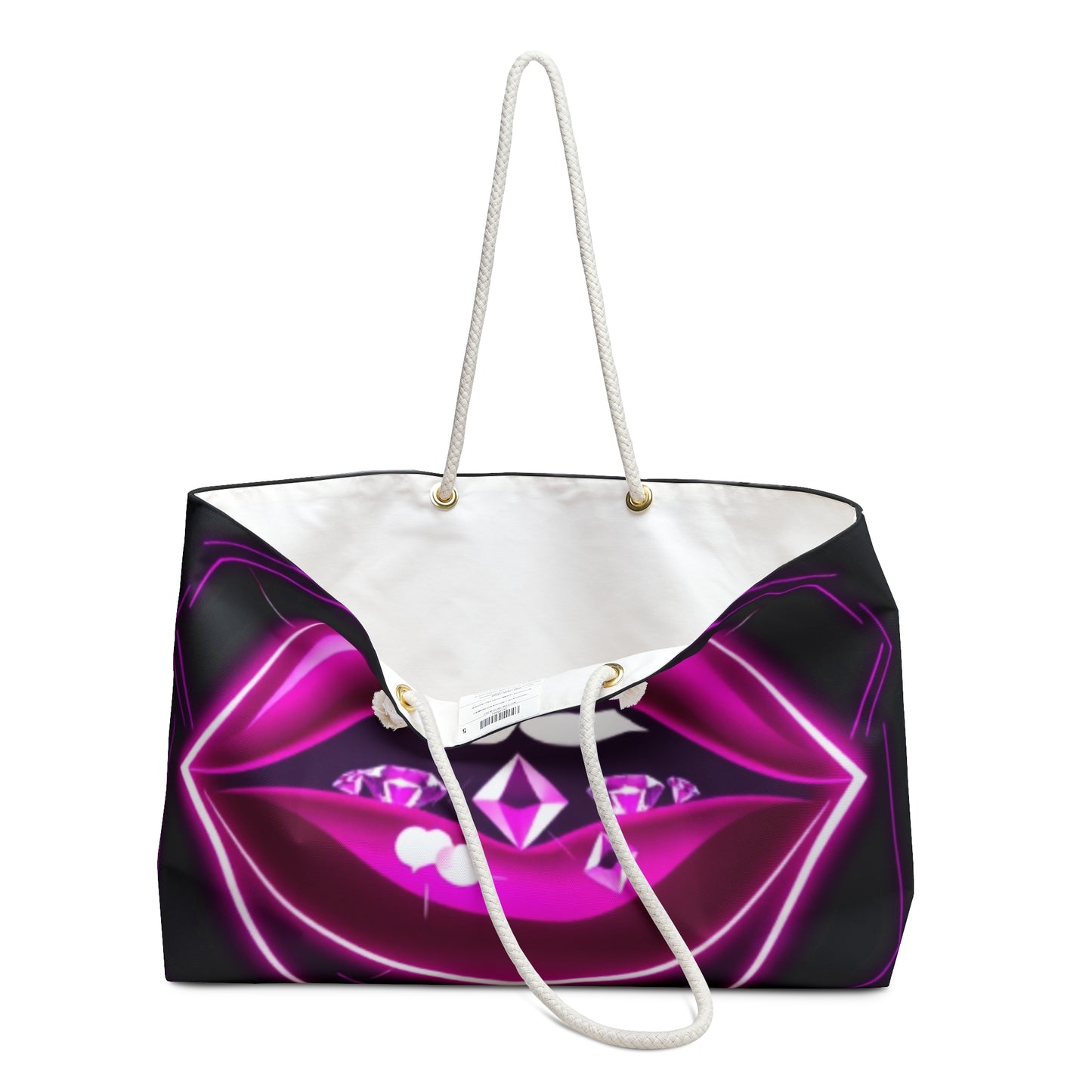Glamorous Weekend Getaway Bag - Stylish Tote for Travel, Gym, Pool, Spa, or Sleepover - Chic Neon Lip Design